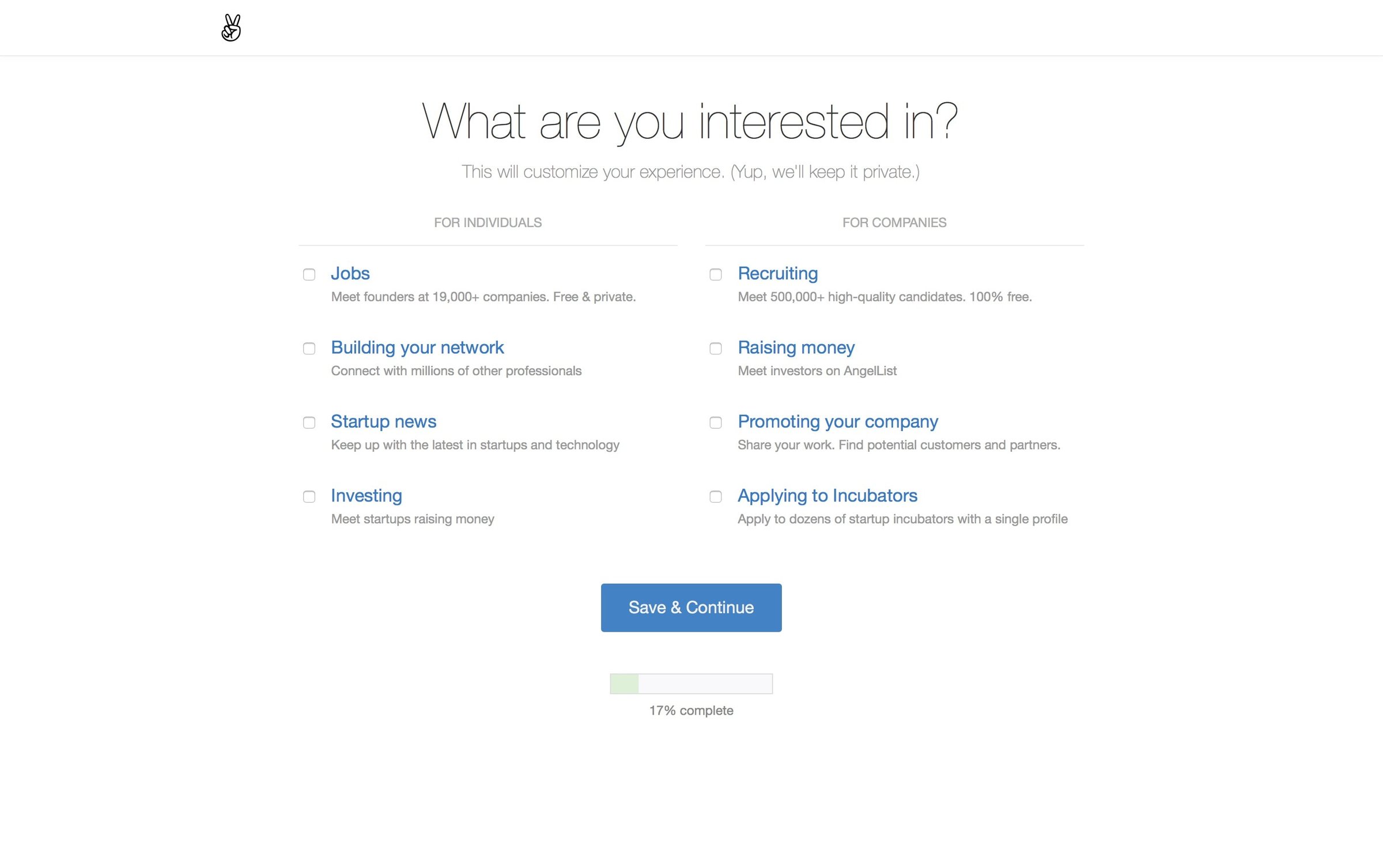 AngelList Talent - Onboarding screen