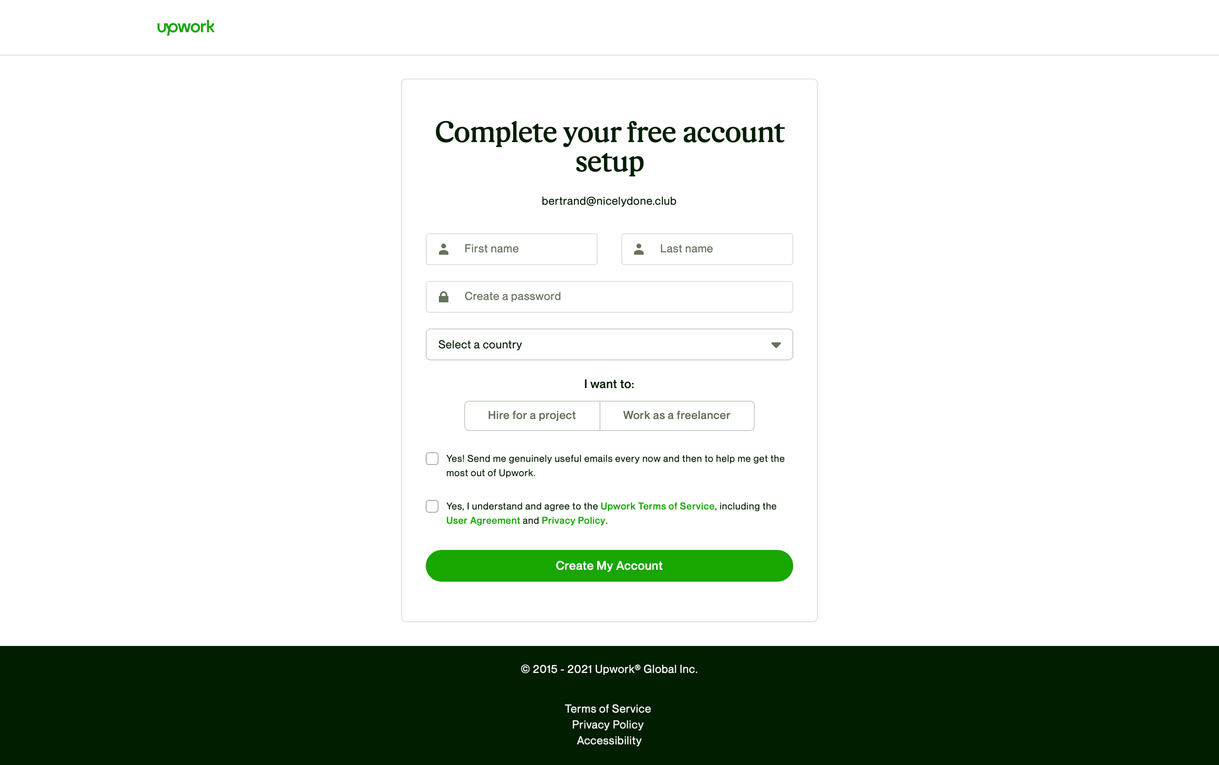 Upwork - Create an Account - Upwork screen