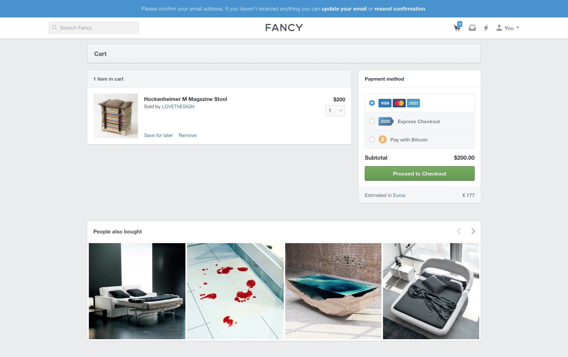 Fancy - Shopping cart screen