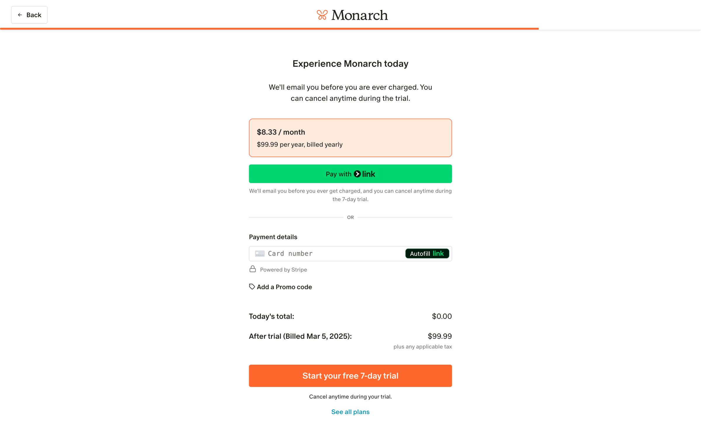 Monarch - Monarch | Select a plan screen