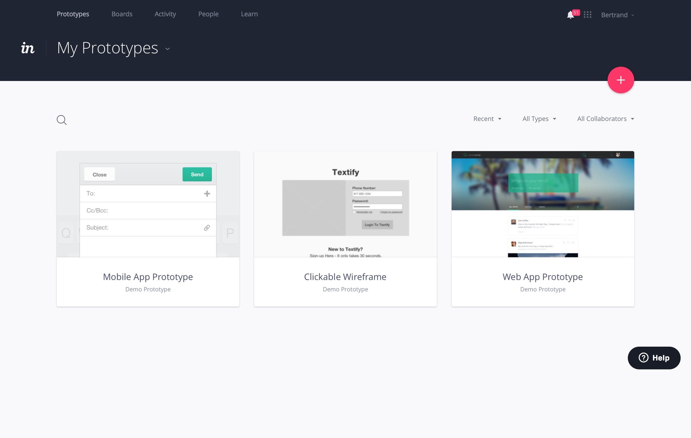 Invision - Home screen