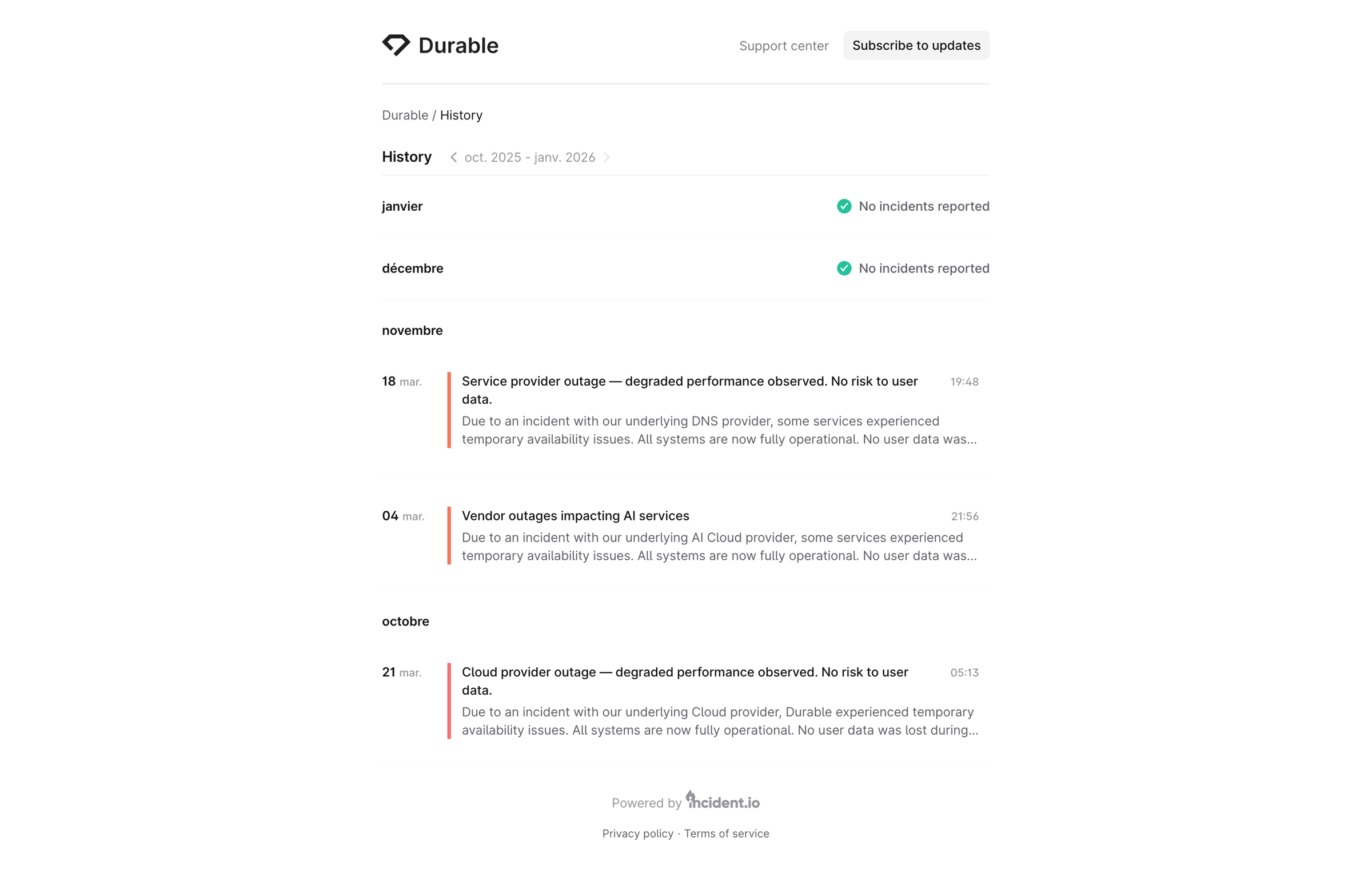 Durable - Durable Status screen
