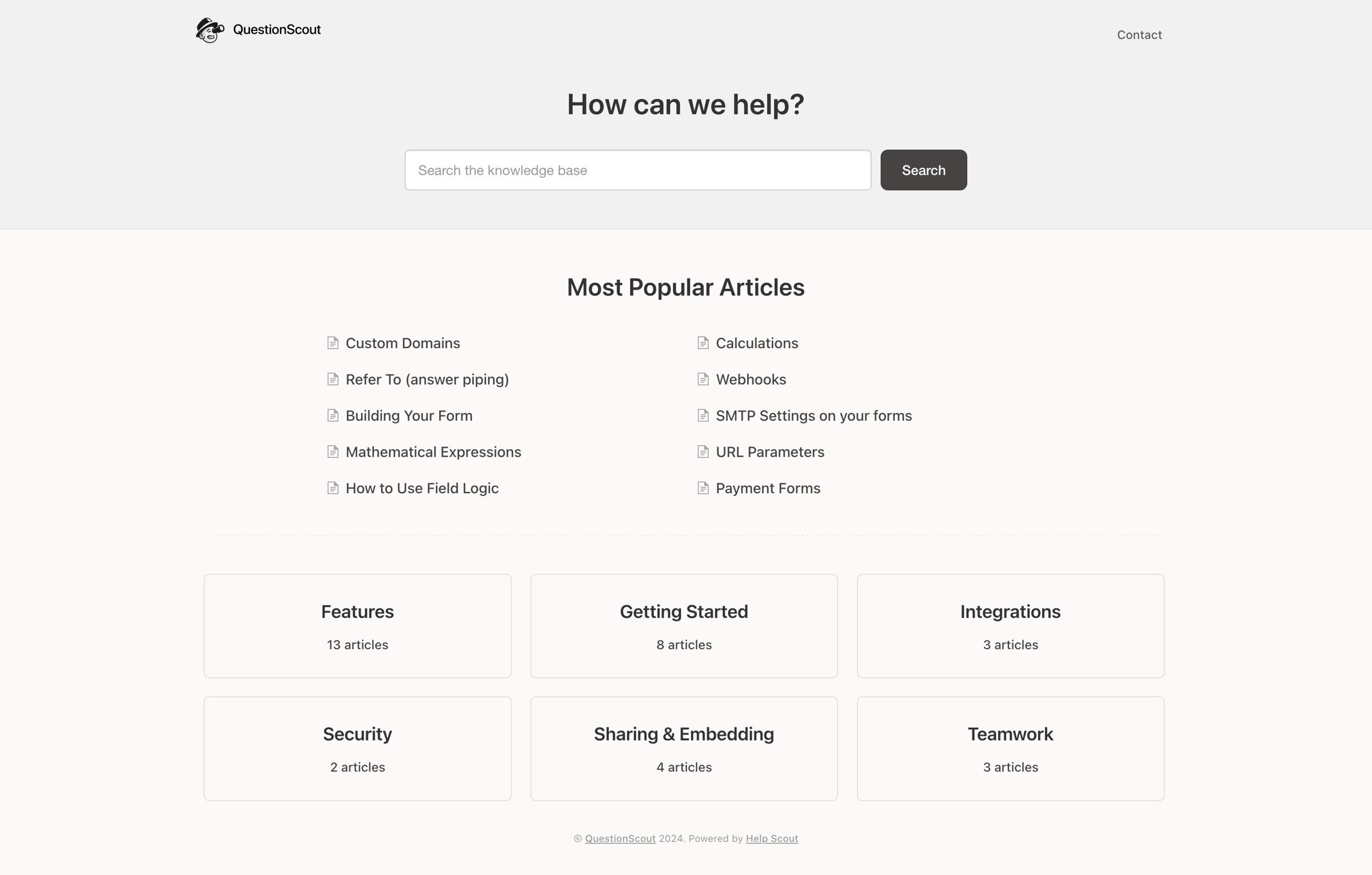 QuestionScout - QuestionScout Knowledge Base screen