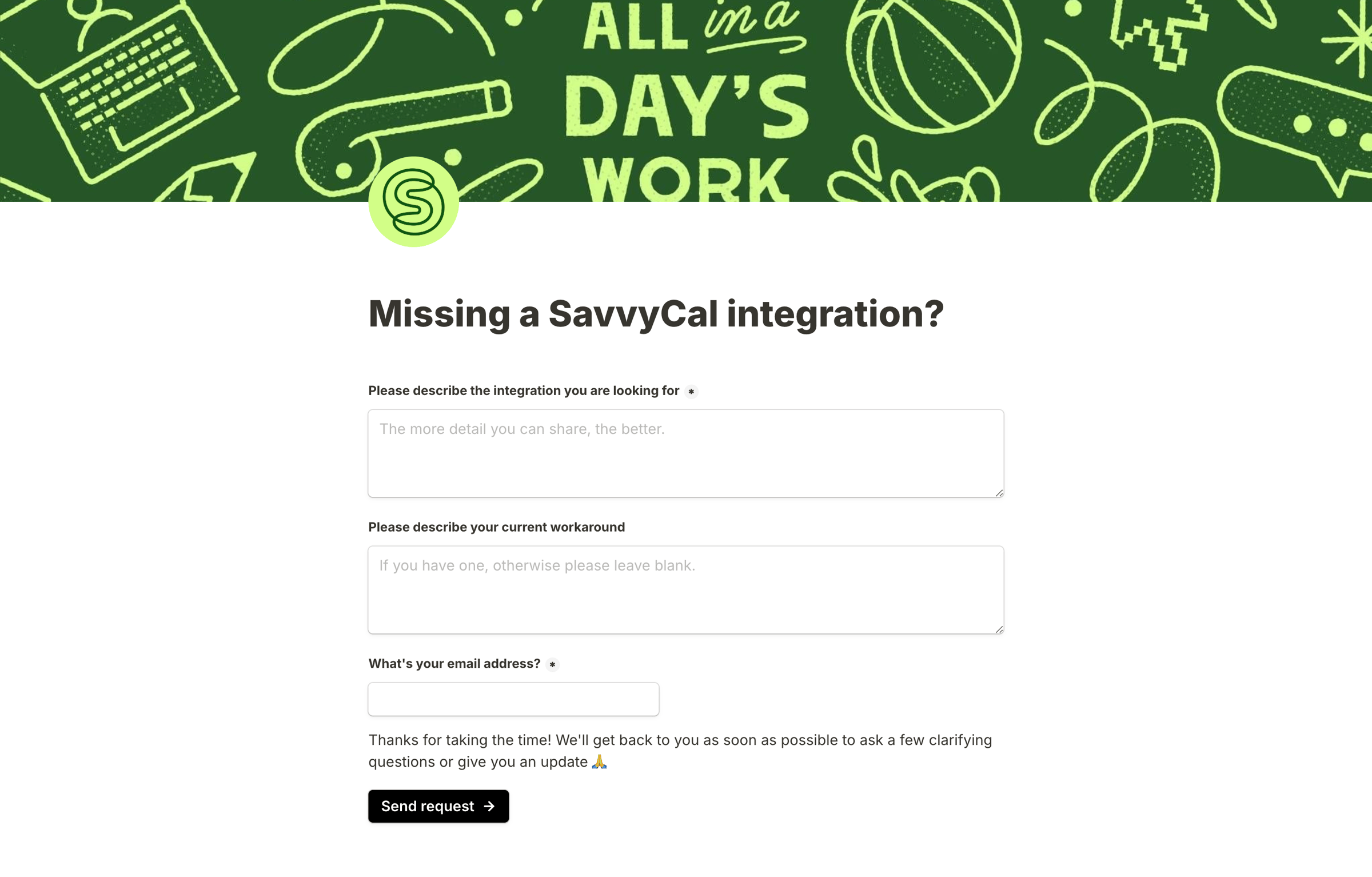 SavvyCal - Missing a SavvyCal integration screen