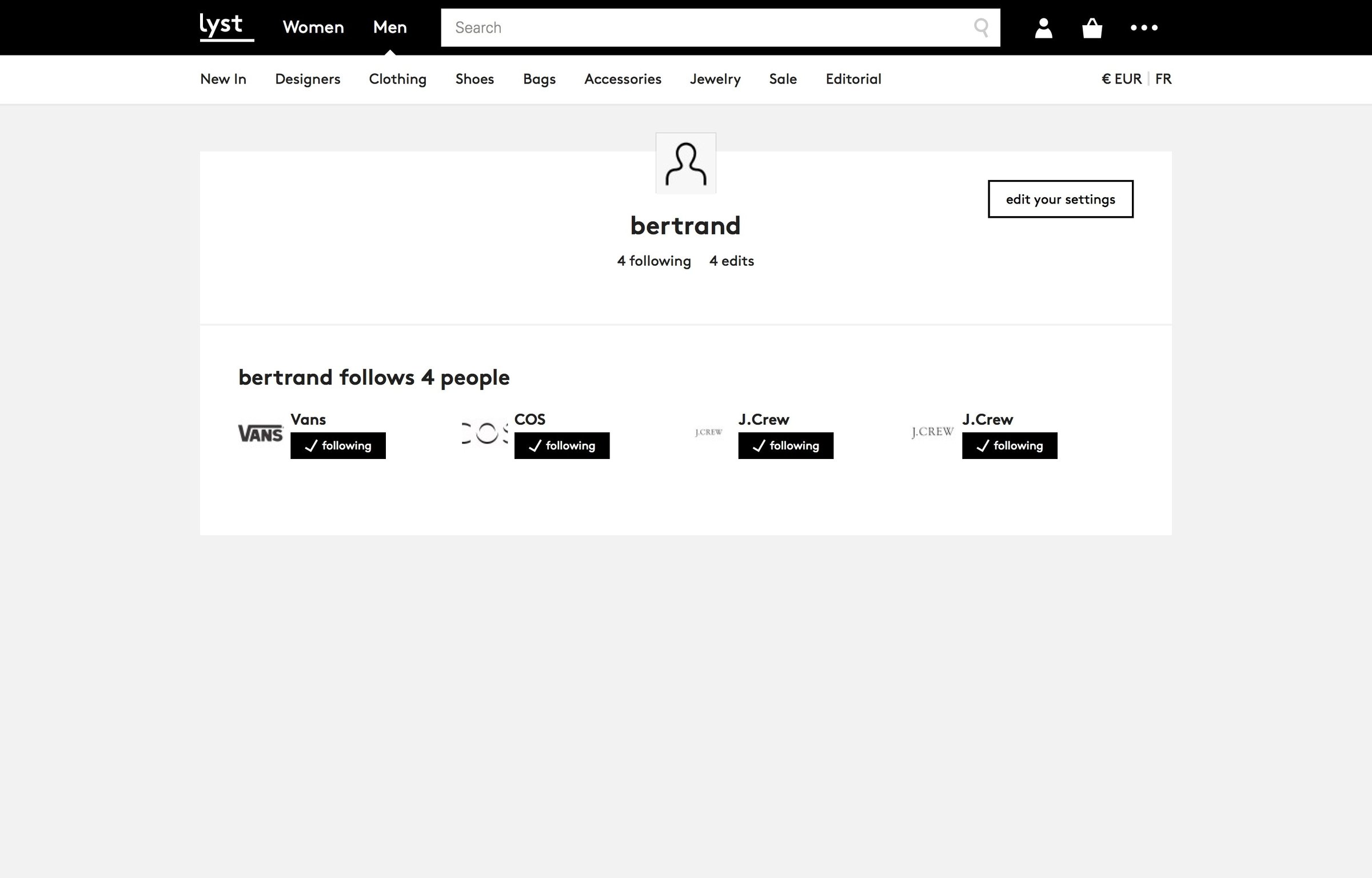 Lyst - Profile screen