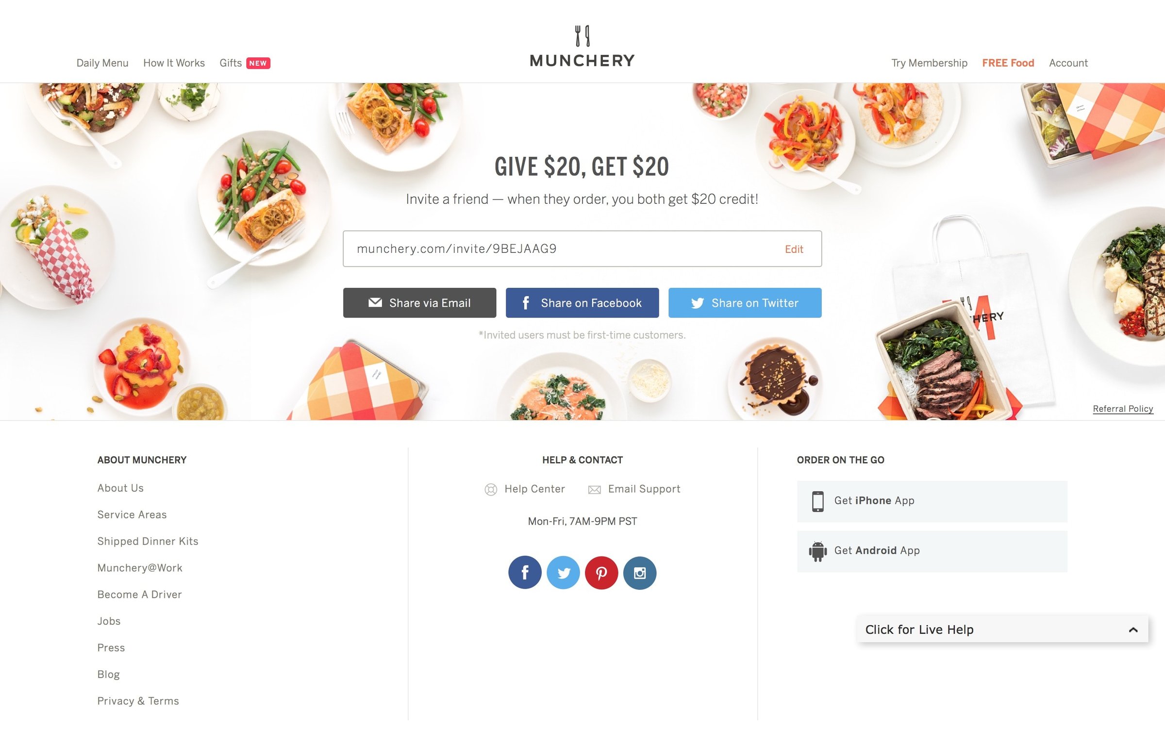 Munchery - Invite friends screen