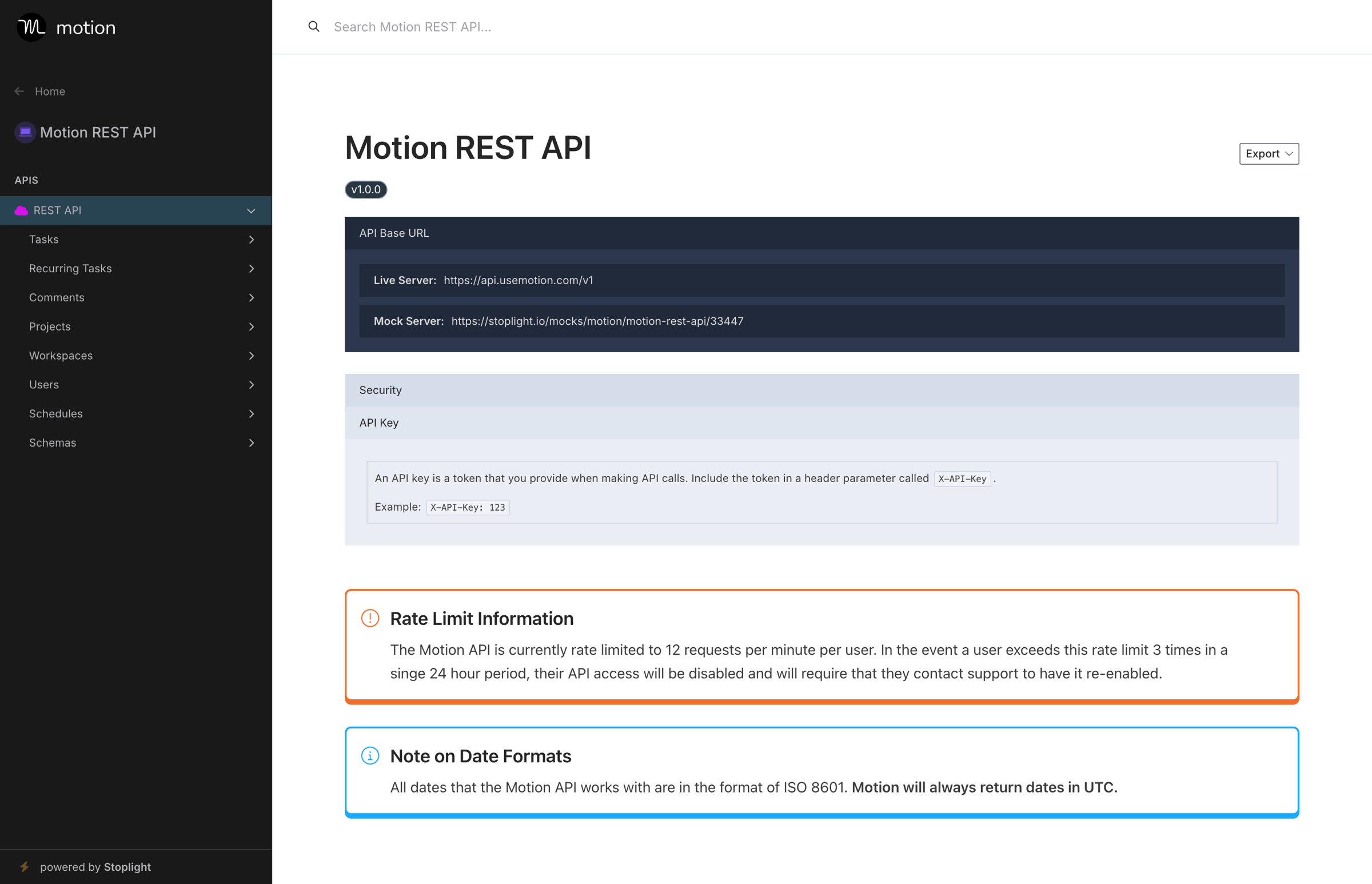 Motion - Motion REST API | Motion REST API screen