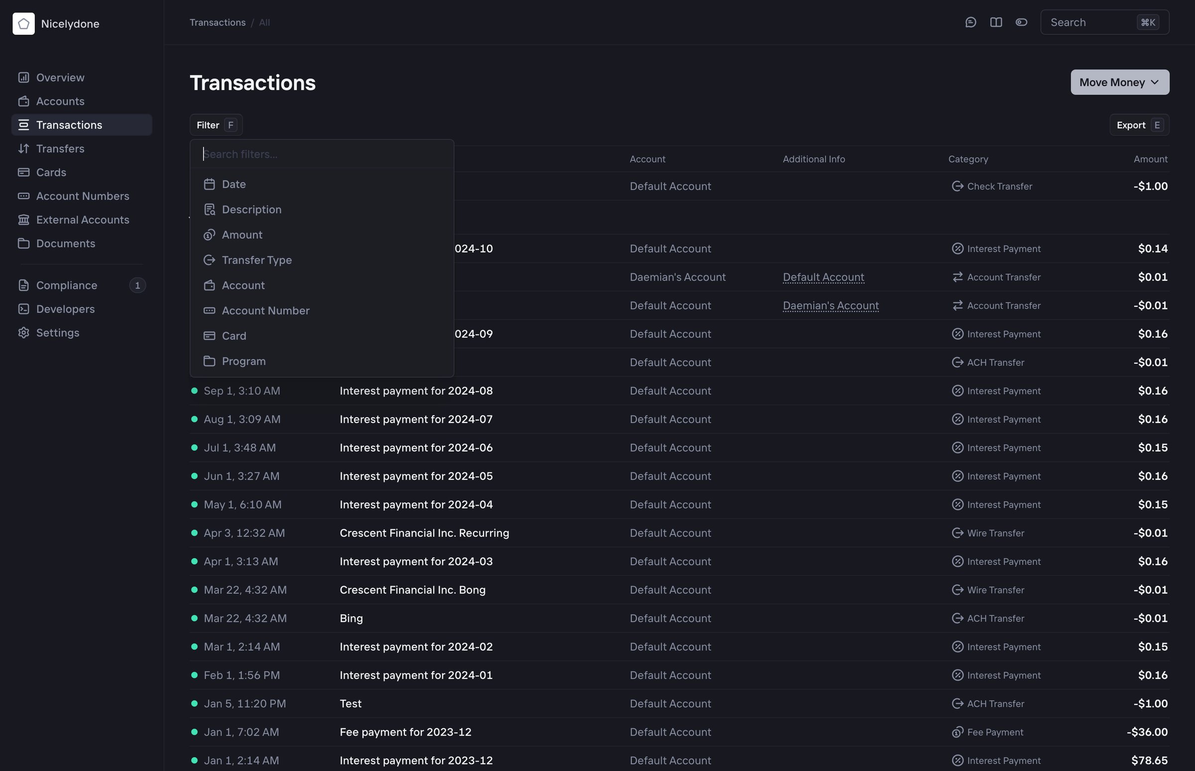 Increase - Increase › Transactions screen