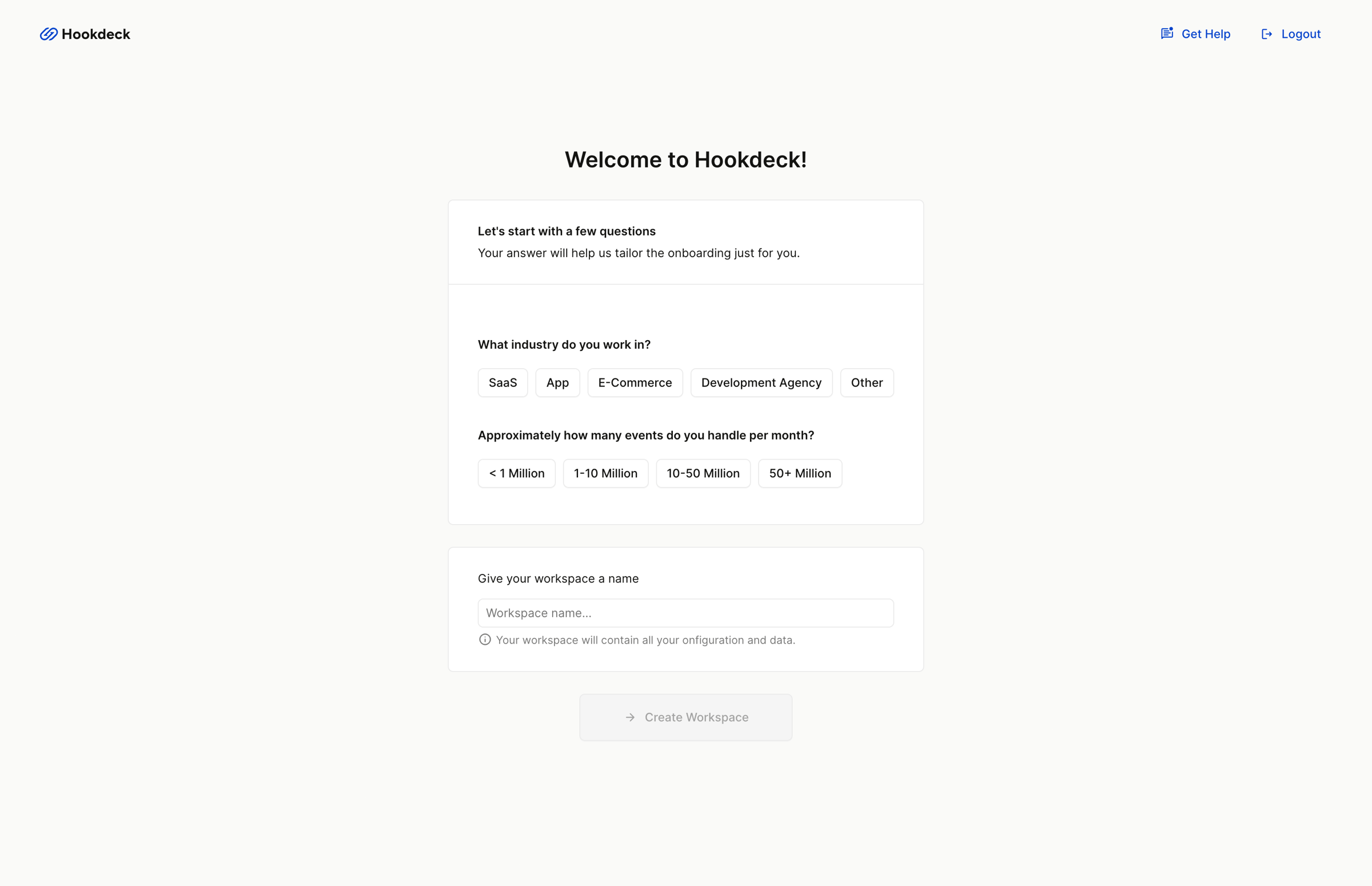 Hookdeck - Onboarding - Workspace - Hookdeck screen