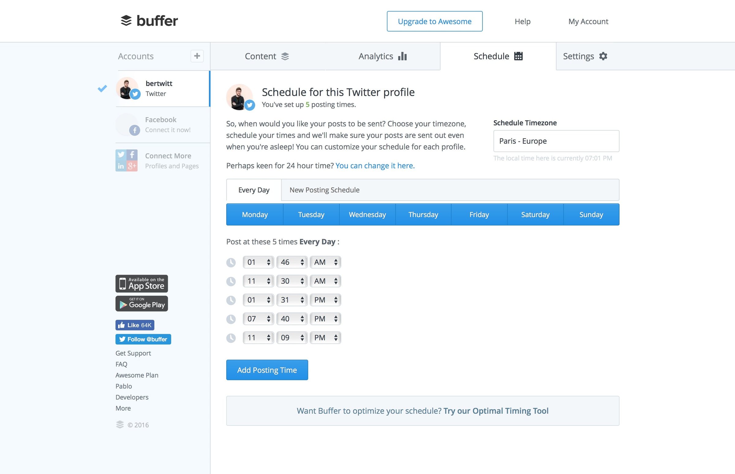 Buffer - Calendar screen