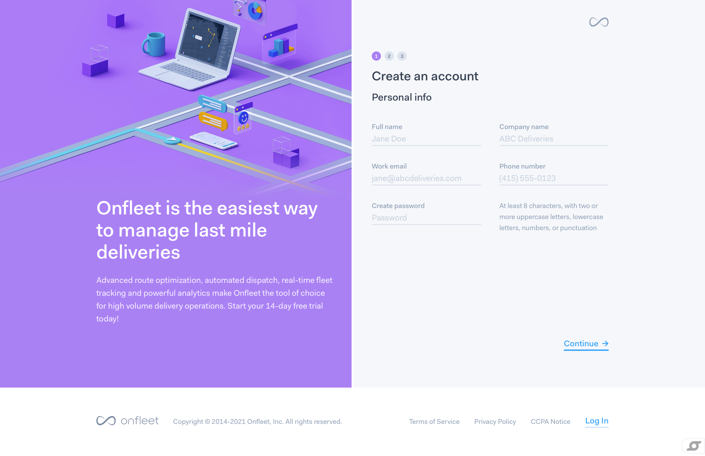 Onfleet - Onfleet | Sign up screen