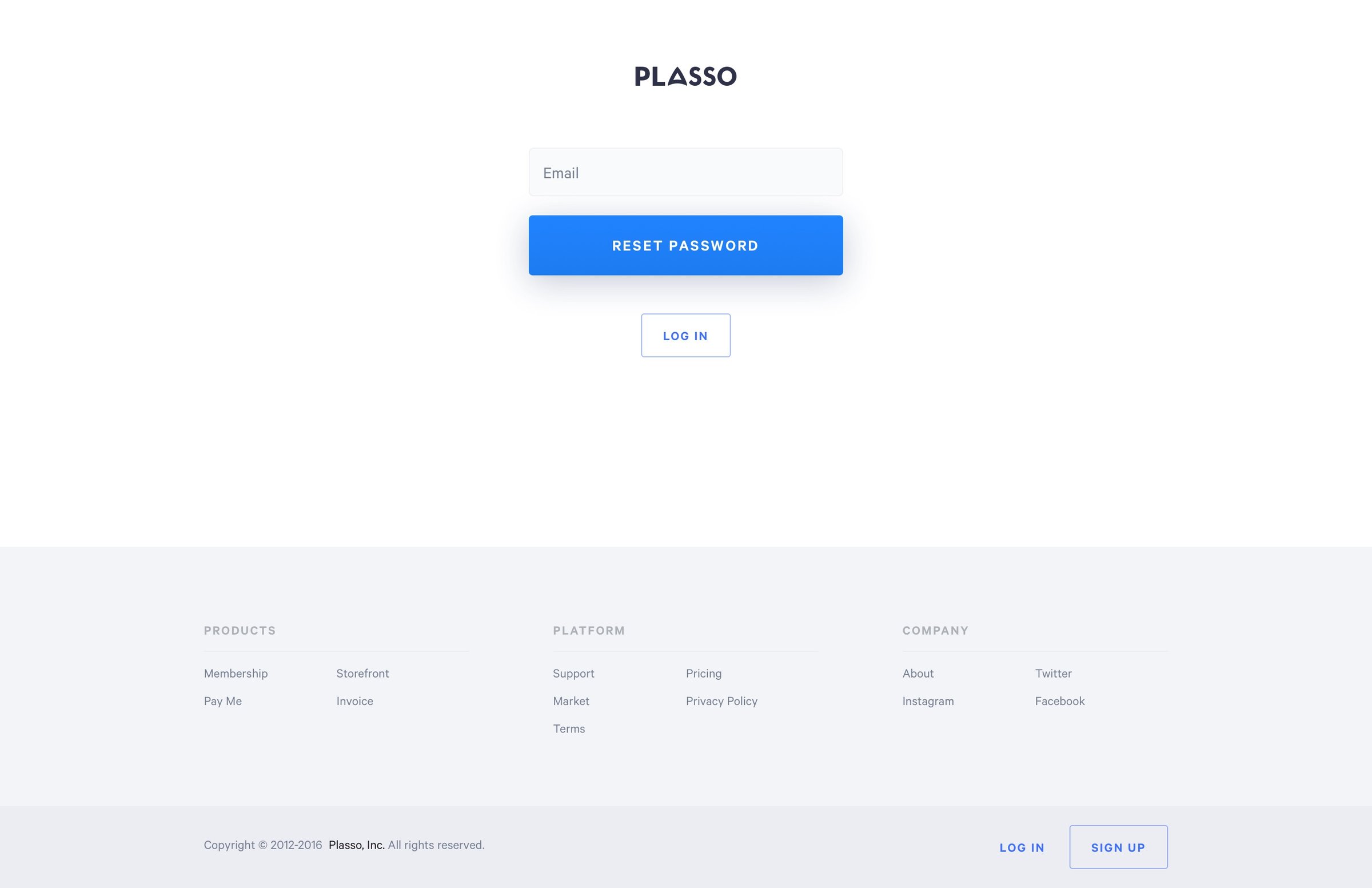 Plasso - Password reset screen