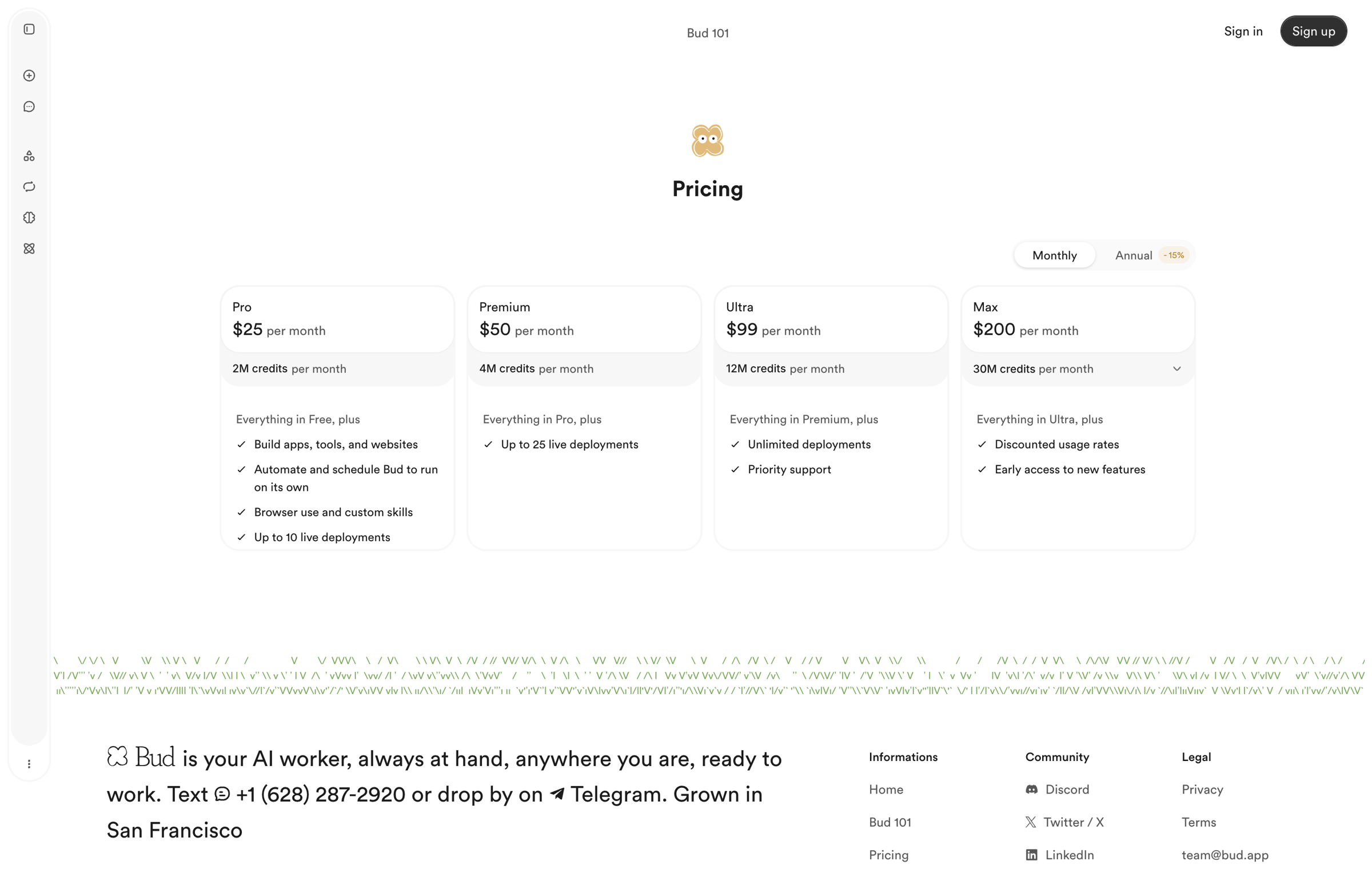 Bud - Pricing - Bud screen