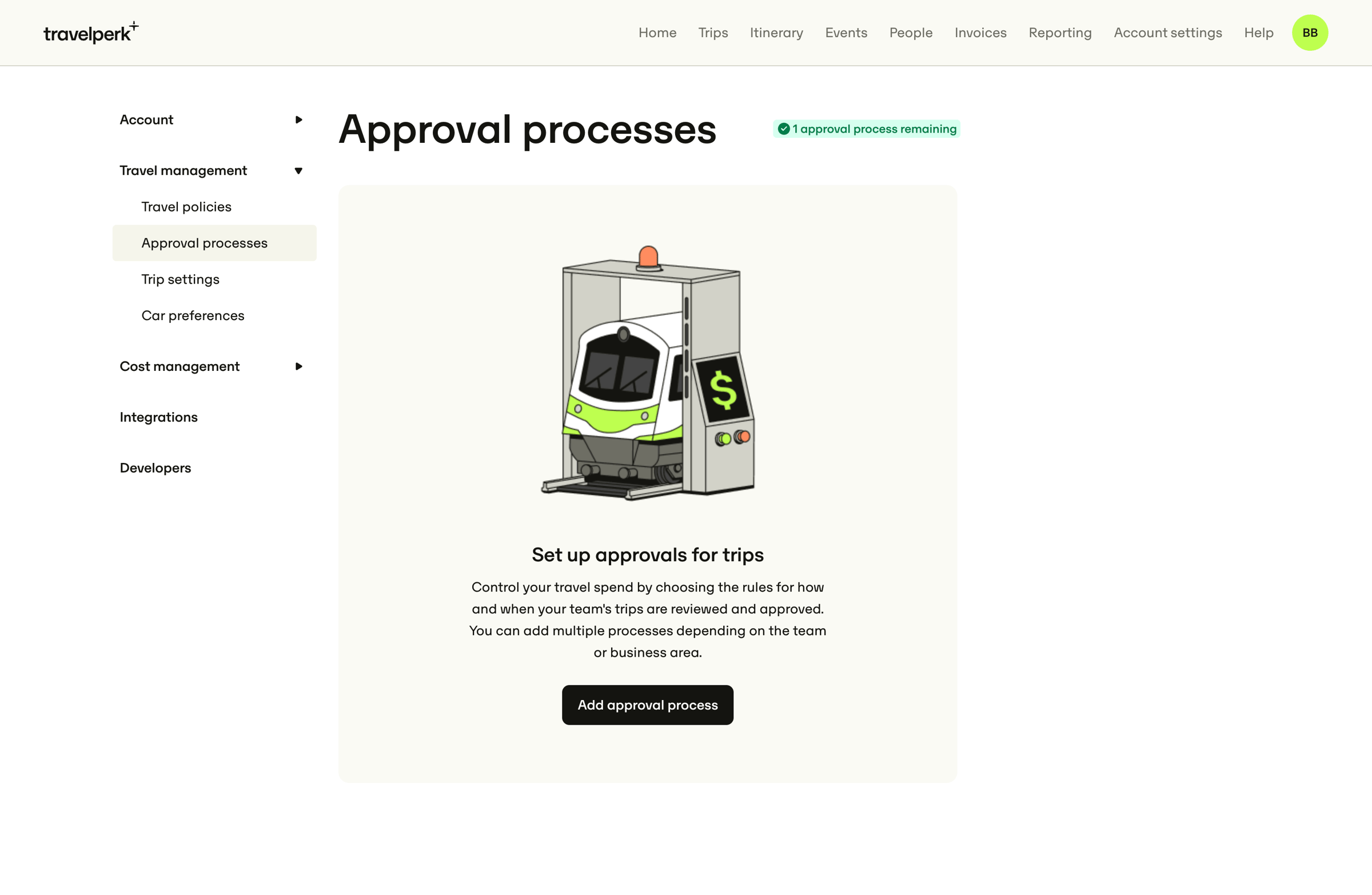 Travelperk - Account settings for Nicelydone — TravelPerk screen