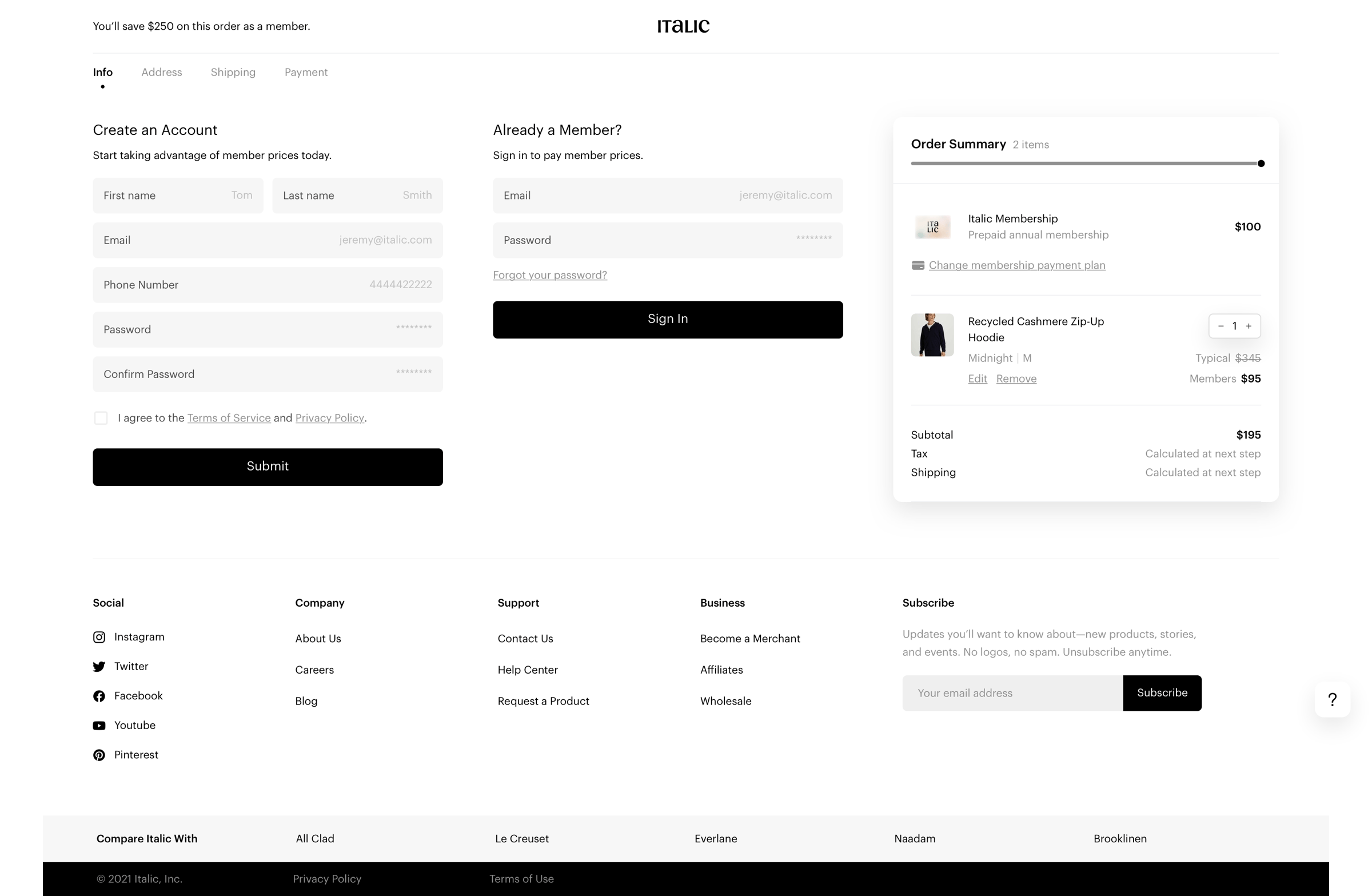 Italic - Info - Italic - Checkout screen