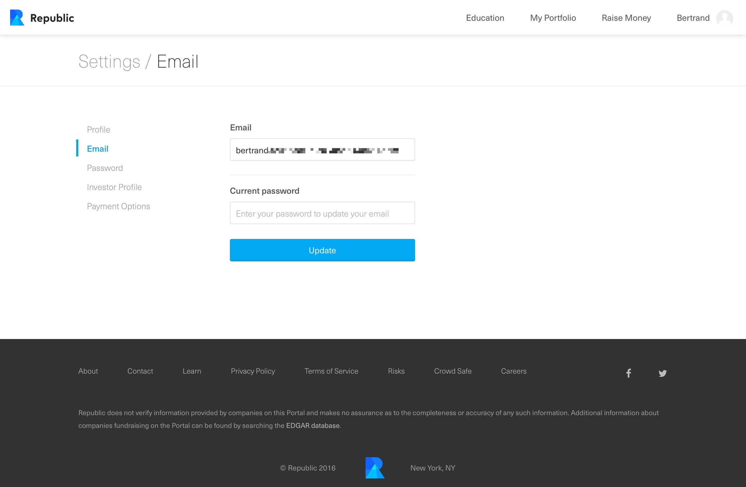 Republic - Settings screen