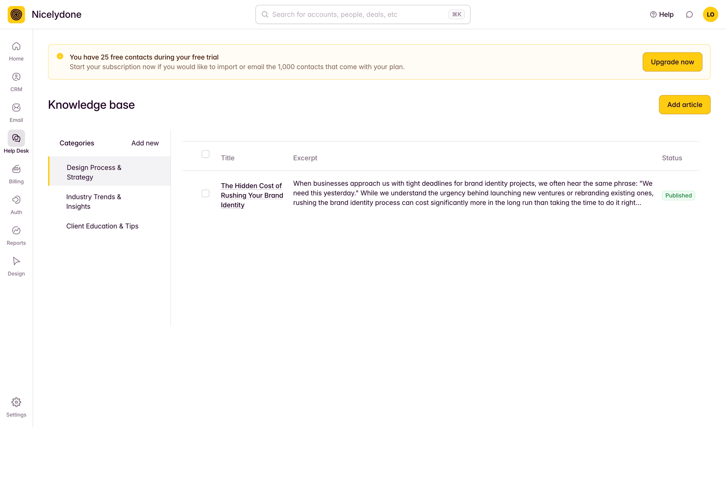 Outseta - View All Articles screen