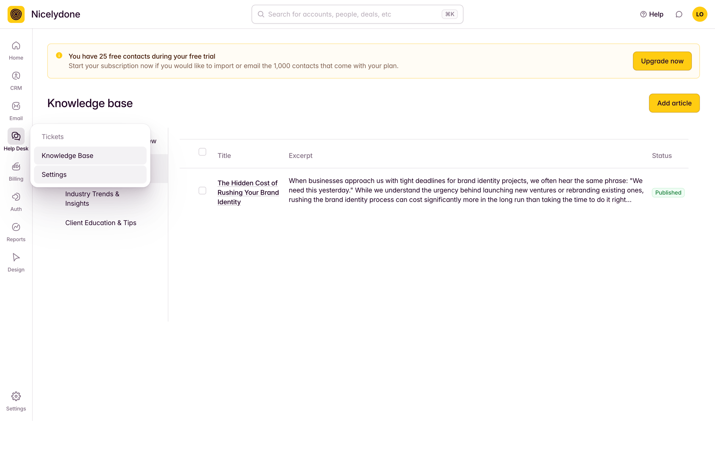 Outseta - View All Articles screen
