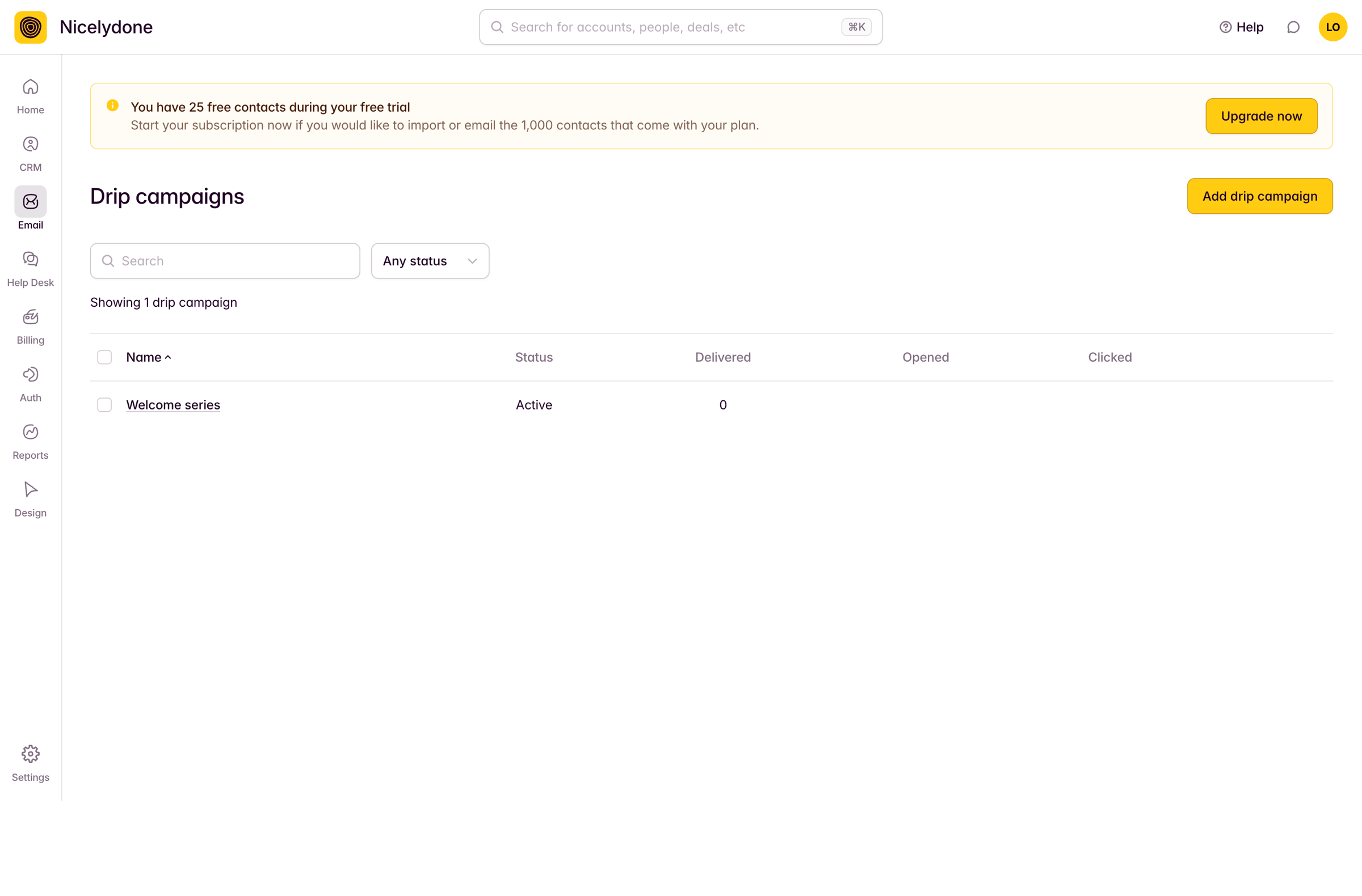 Outseta - View All Drip Campaigns screen