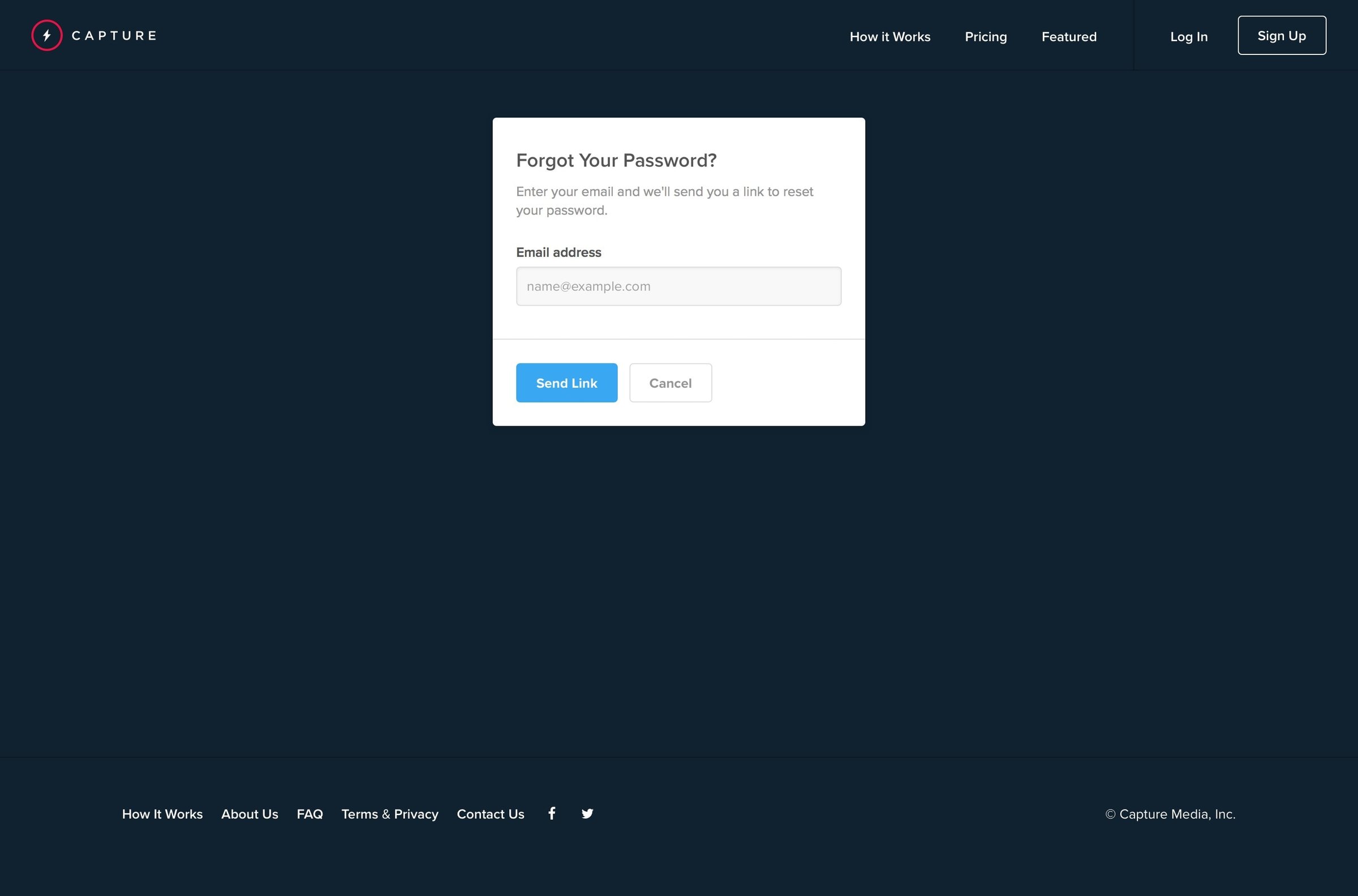 Capture - Password reset screen