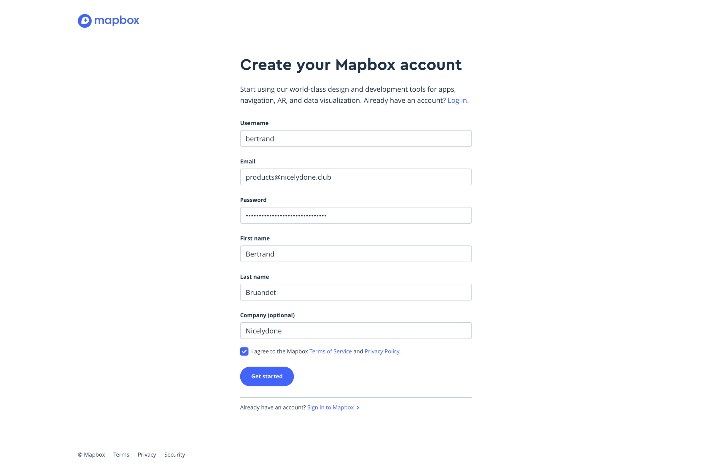 Mapbox - Sign up | Mapbox screen