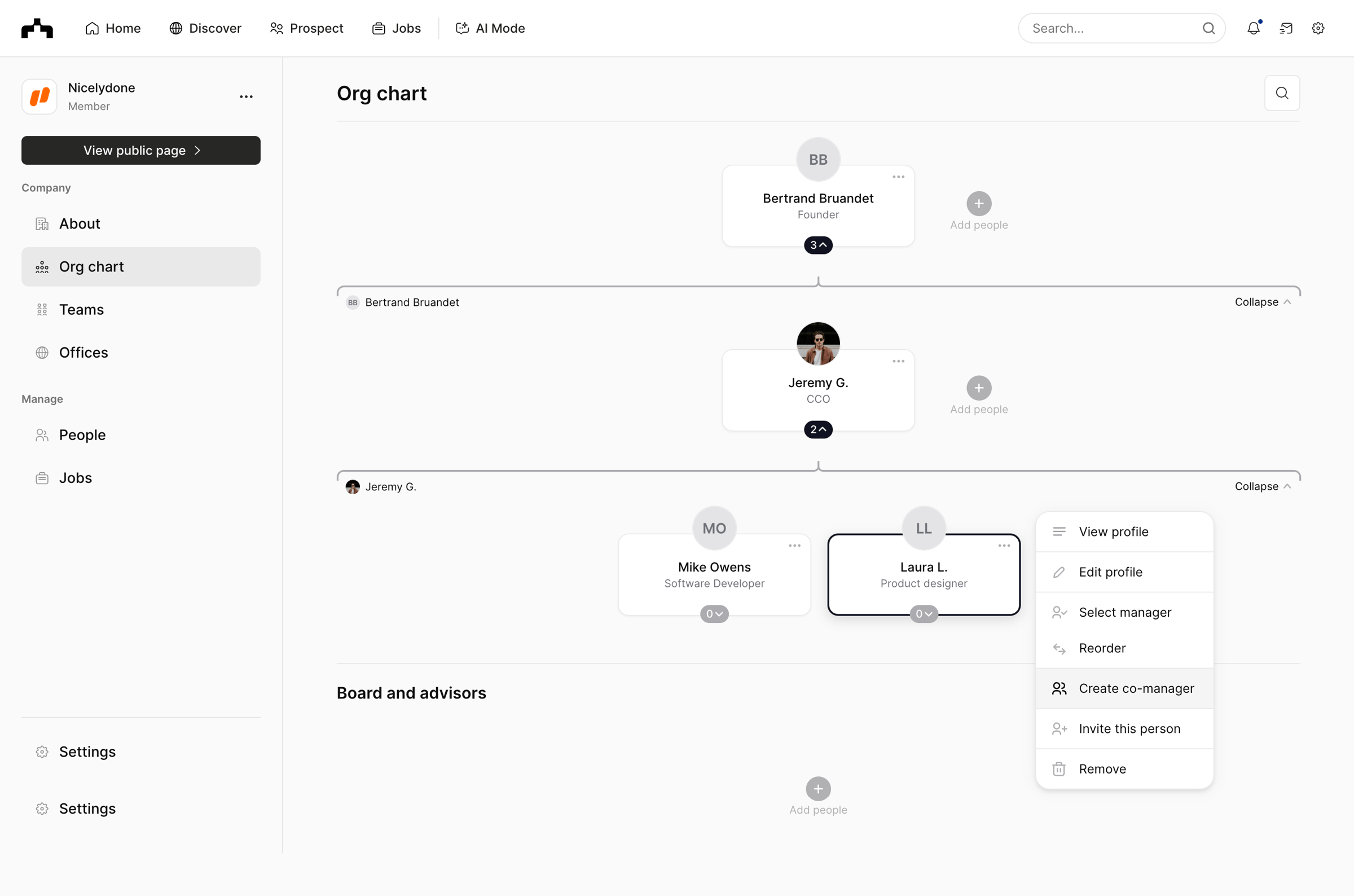 The org - Org chart | The Org screen