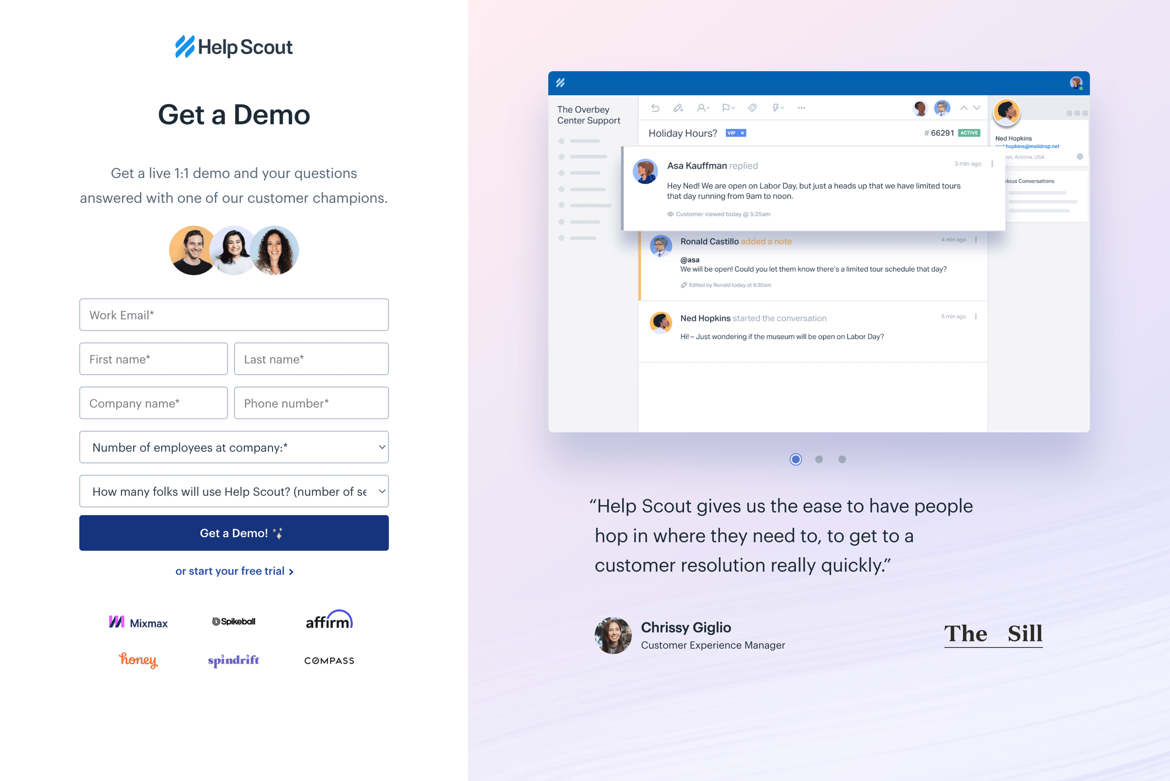 Help Scout - Get a Demo | Help Scout screen