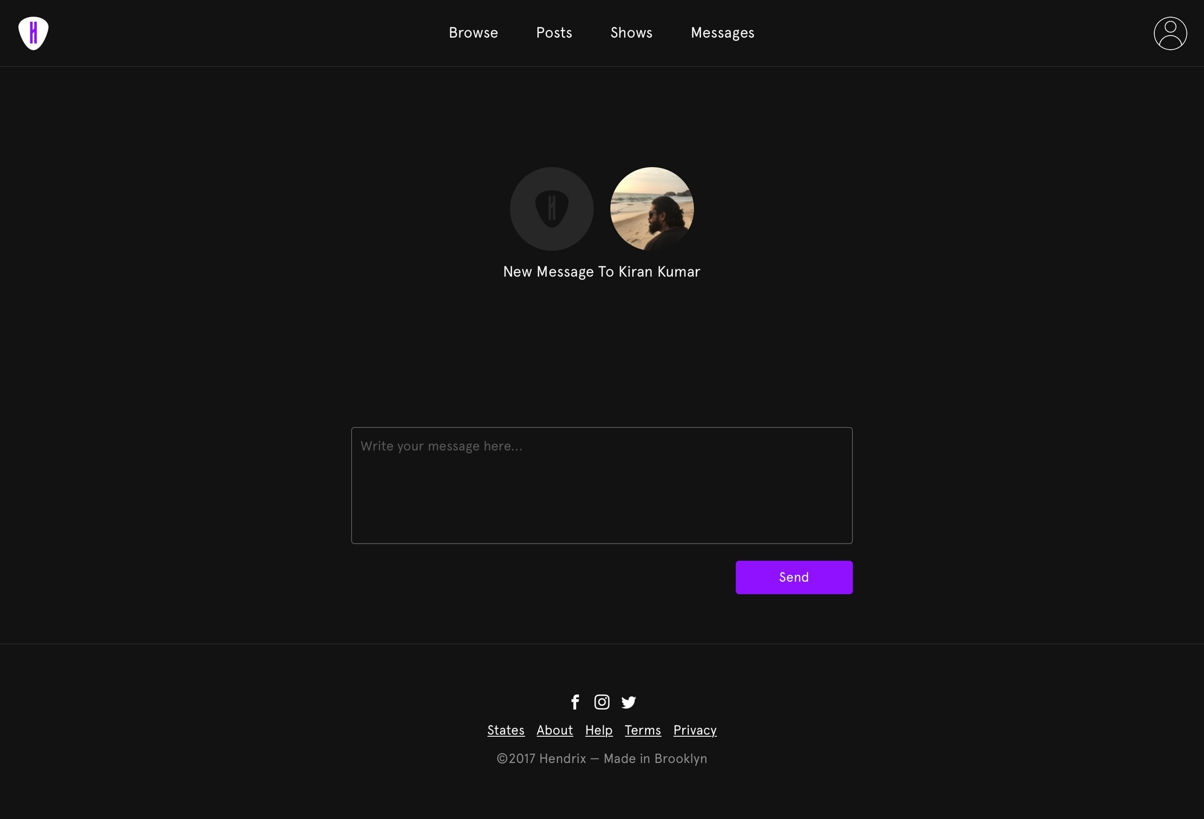 Hendrix - Send message screen