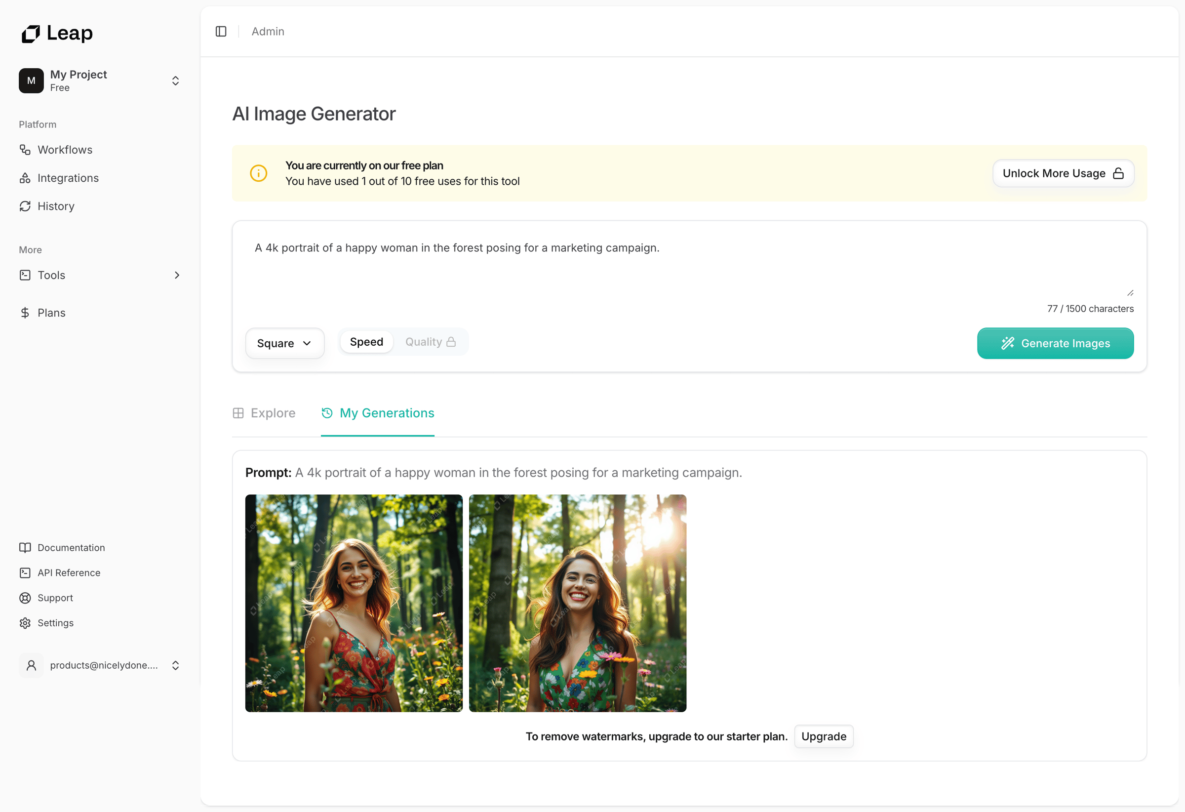 Leap - Free AI Image Generator | Create Stunning Images from Text screen