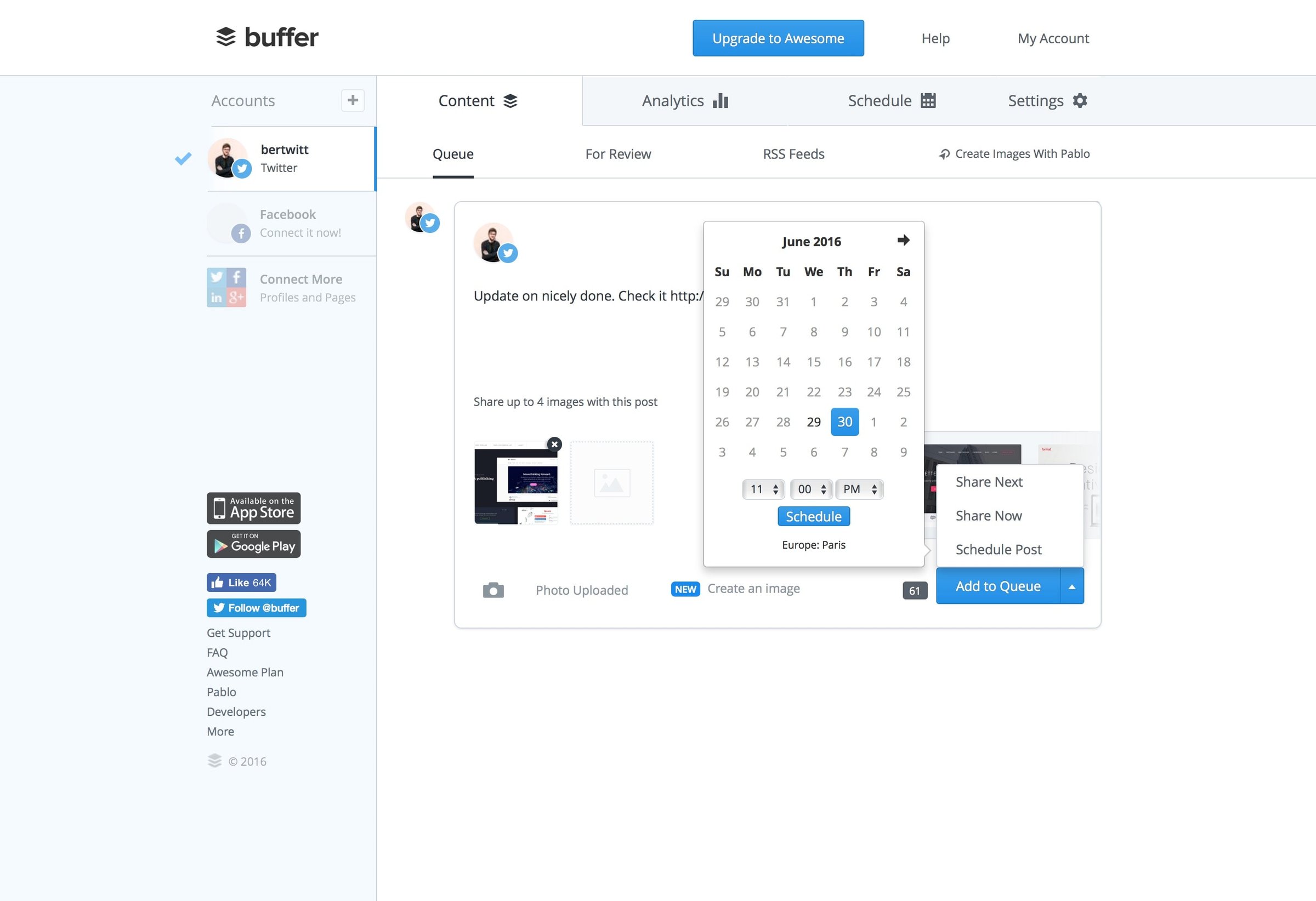 Buffer - Calendar screen