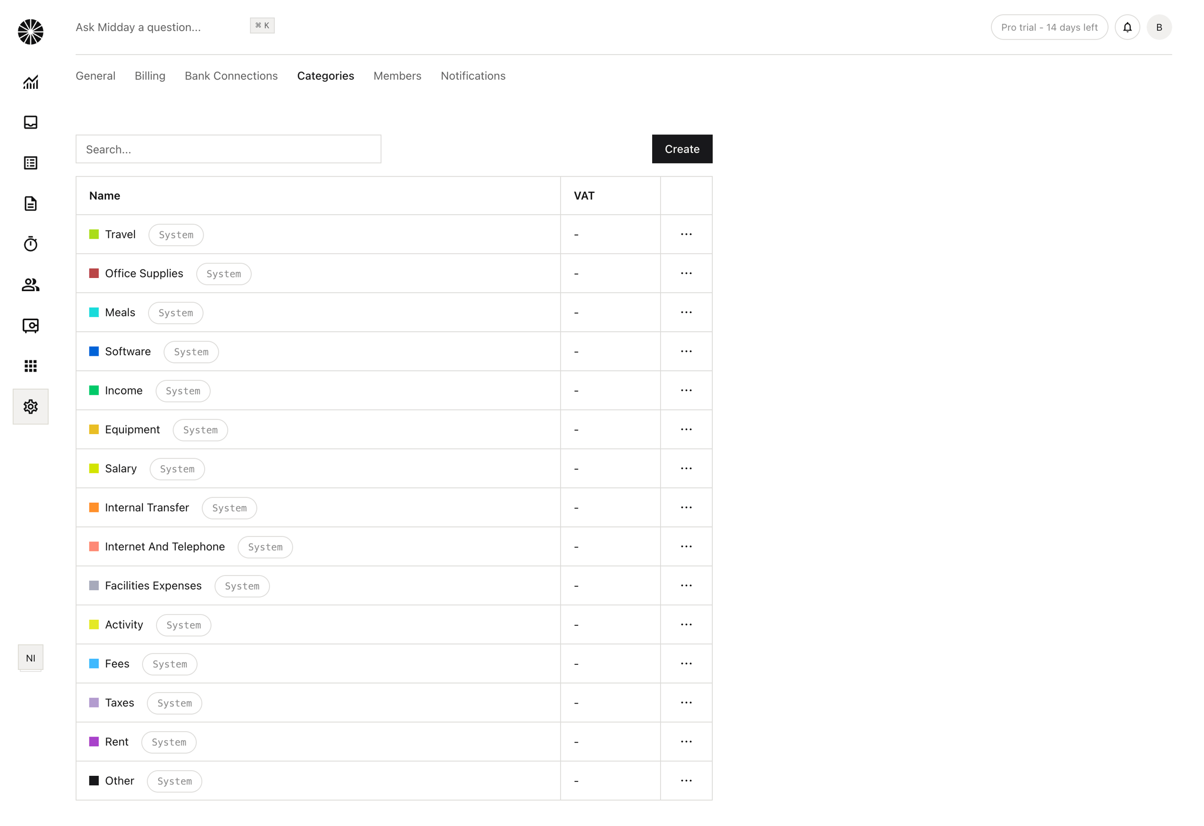 Midday - Categories | Midday screen