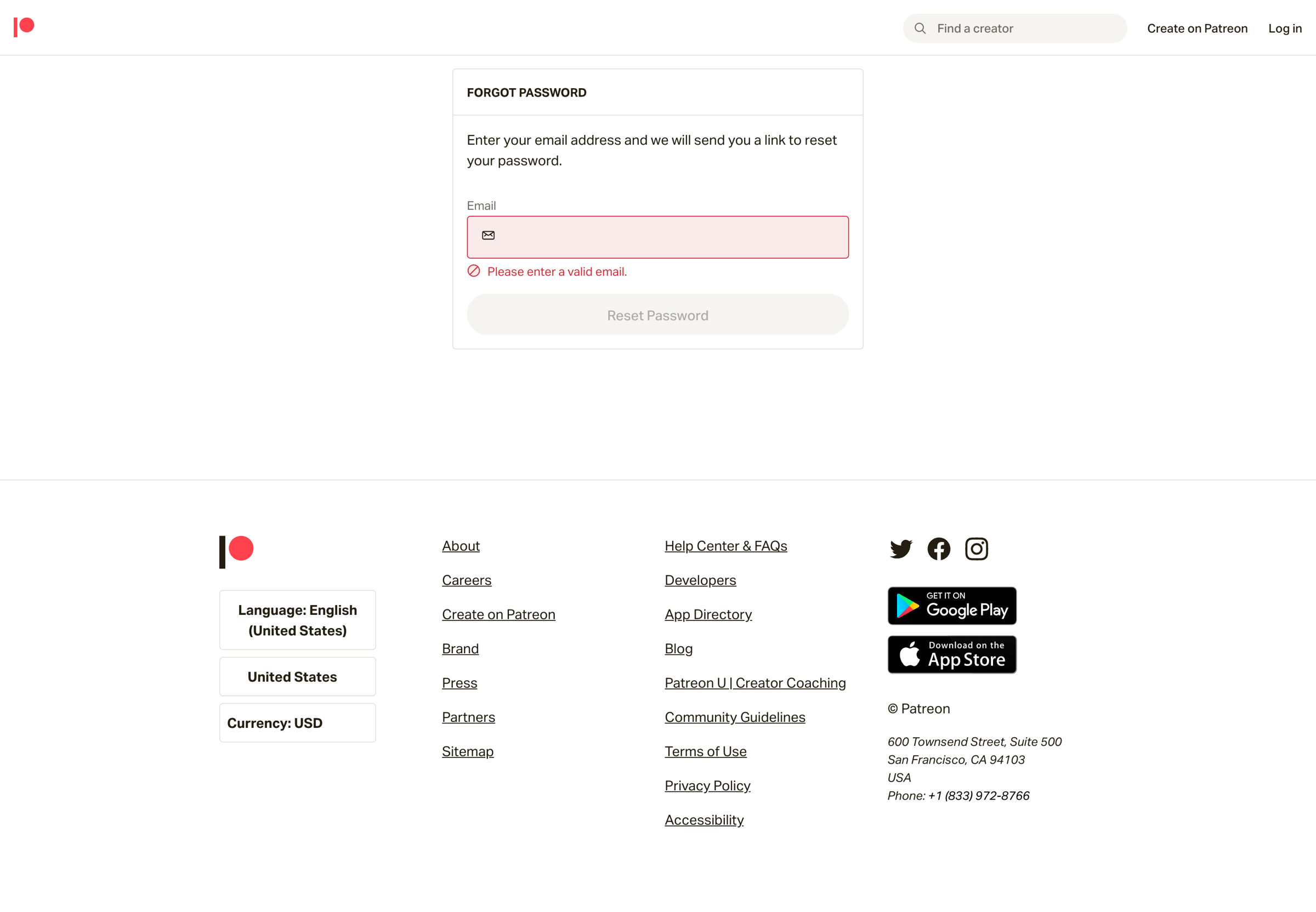 Patreon - Forgot Password | Patreon screen