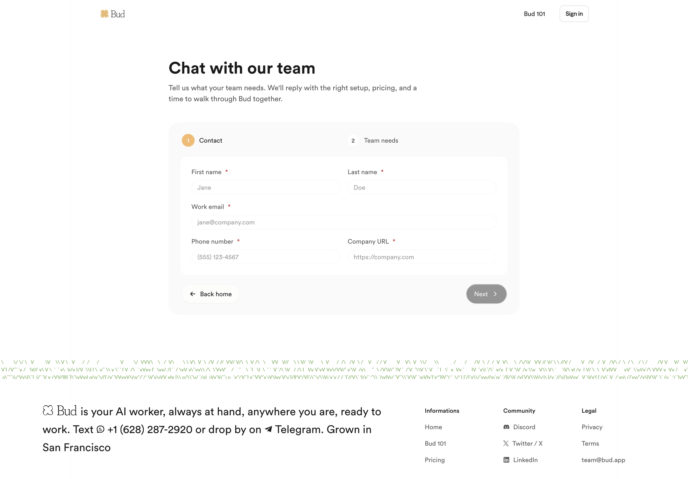 Bud - Chat with our team - Bud screen