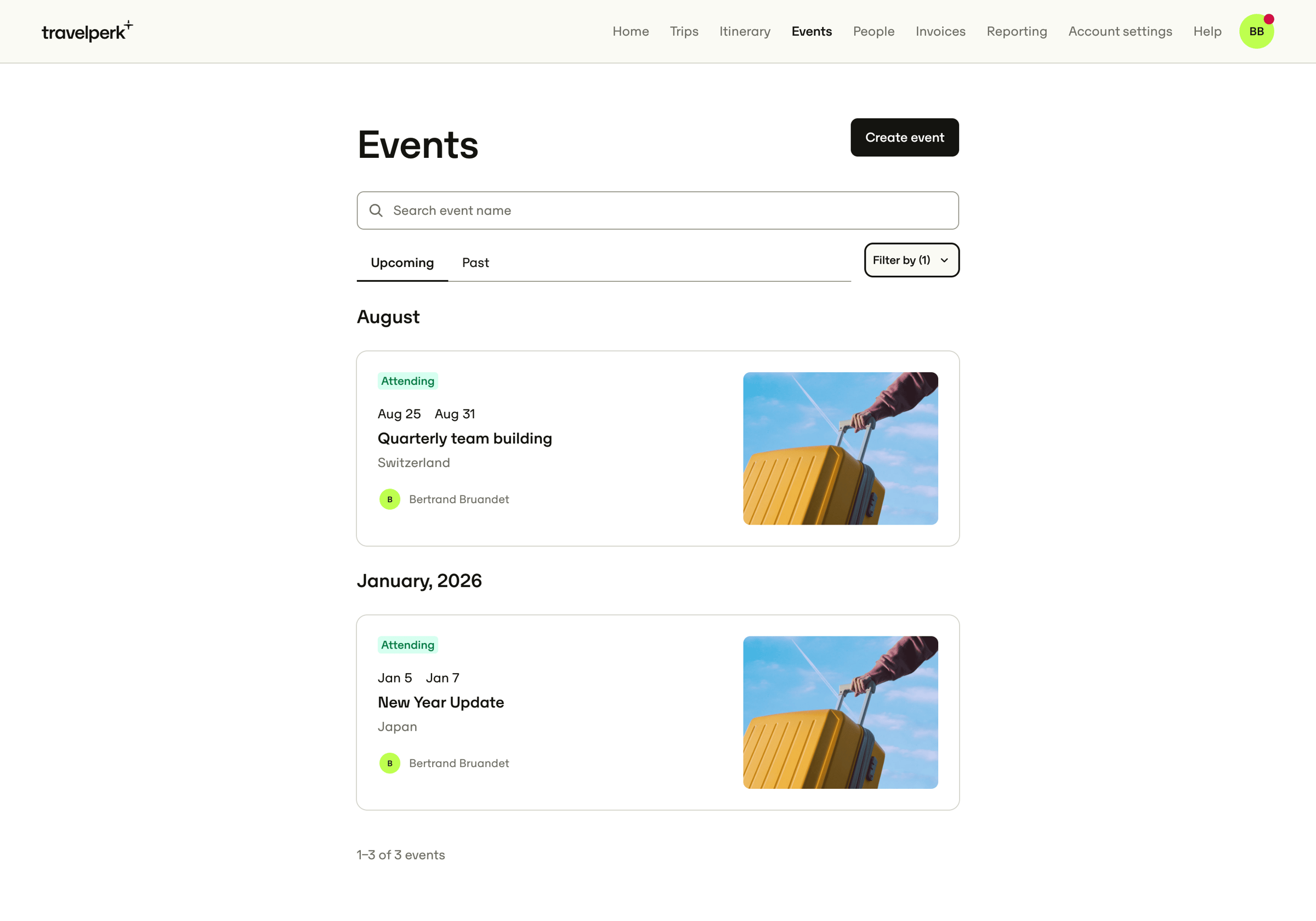 Travelperk - Events — TravelPerk screen