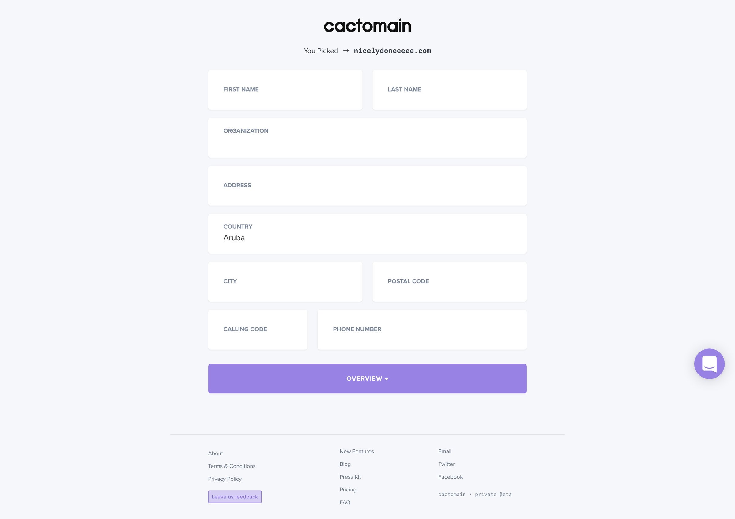 Cactomain - Create screen