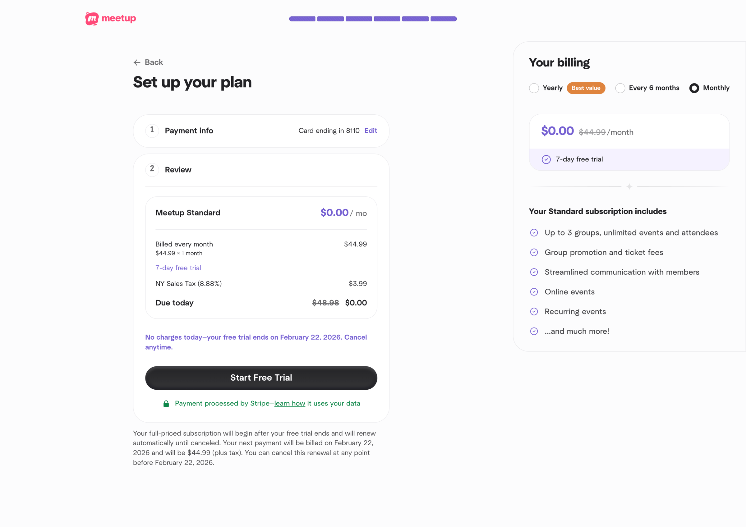 Meetup - Organizer Subscription - Network Setup | Meetup screen