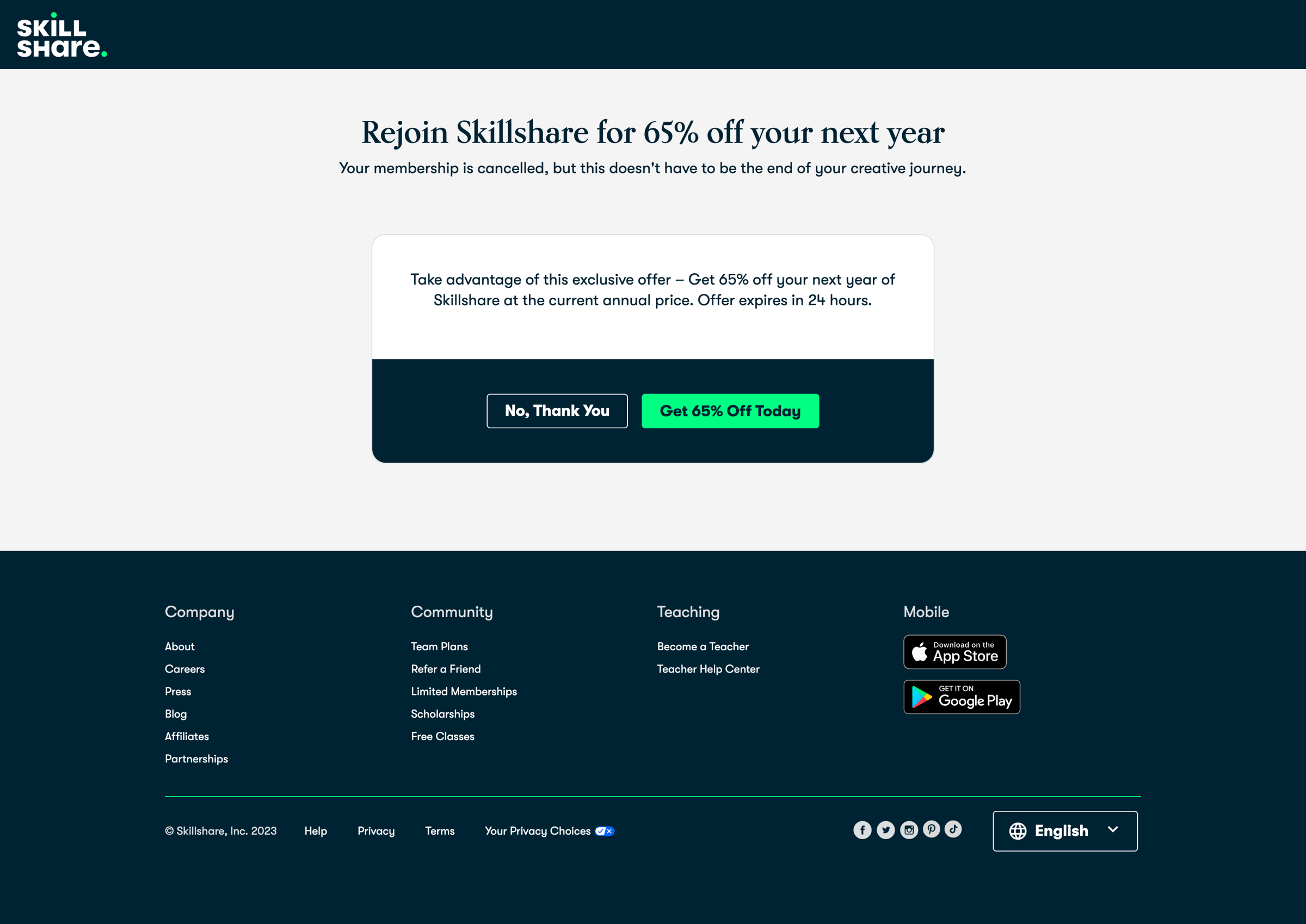 Skillshare - Skillshare - Rejoin Membership screen