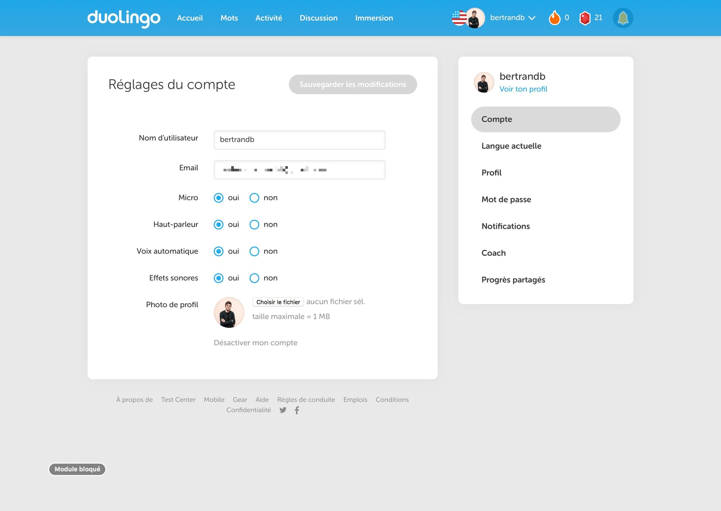 Duolingo - Settings screen