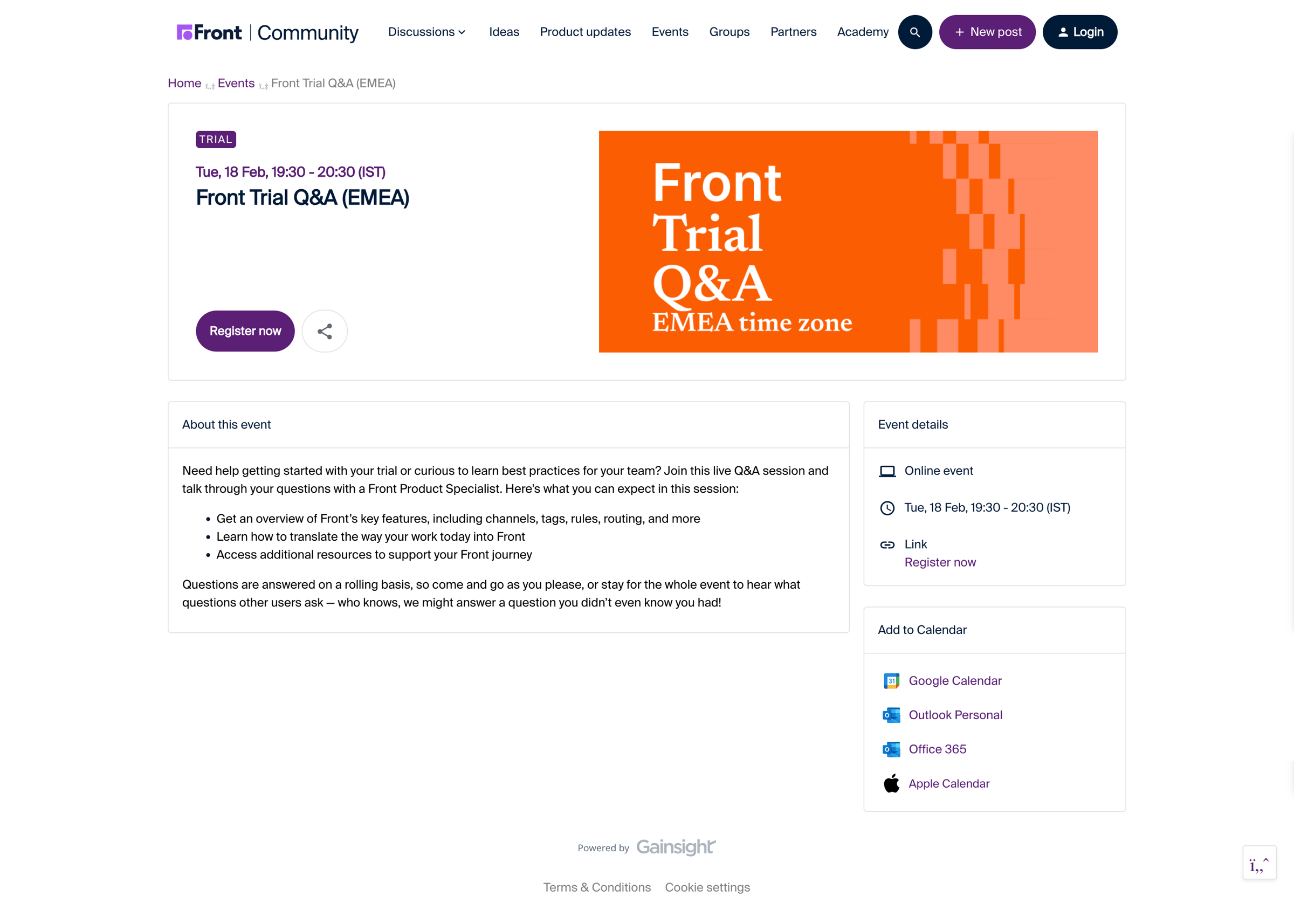 Front - Front Trial QA (EMEA), Tue, 18 Feb. 2025 at 1400, EuropeDublin | Commun screen