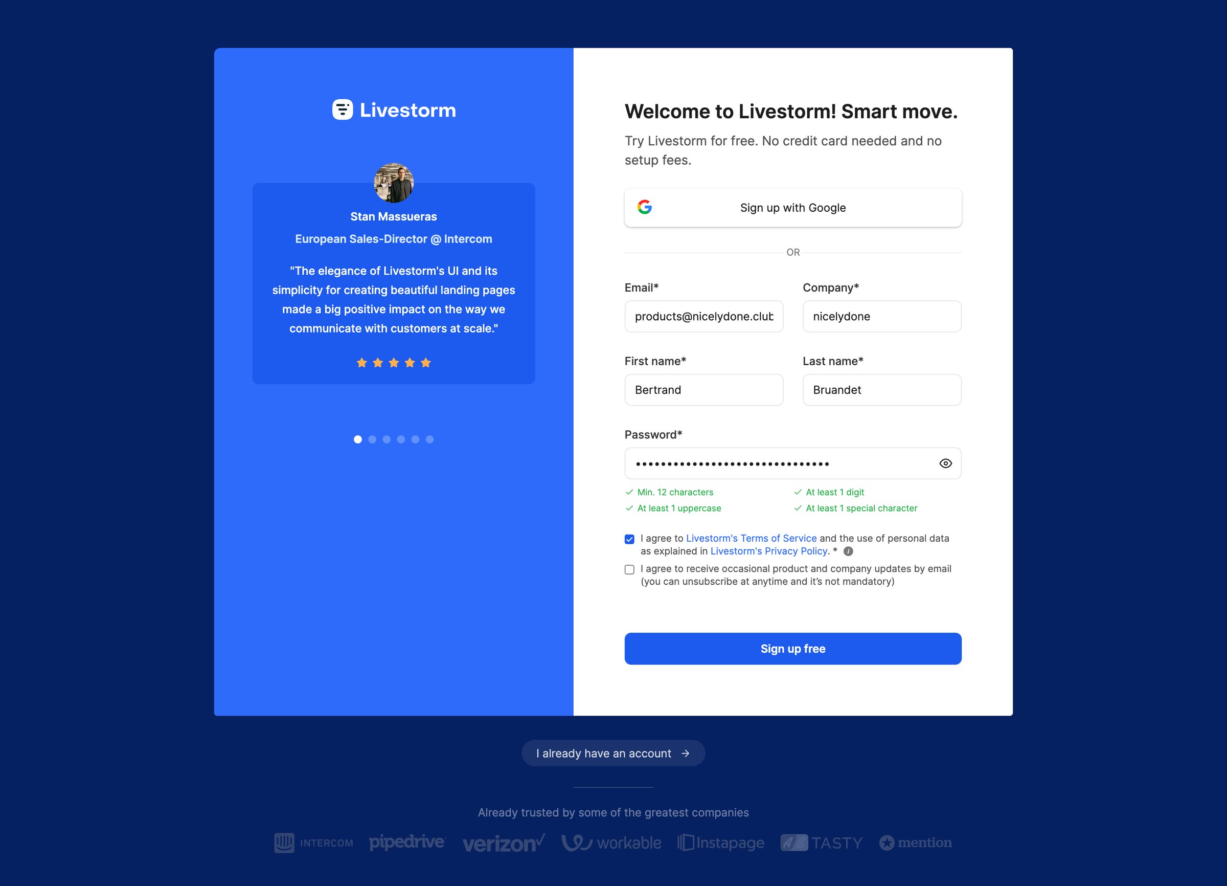 Livestorm - Dashboard | Livestorm screen