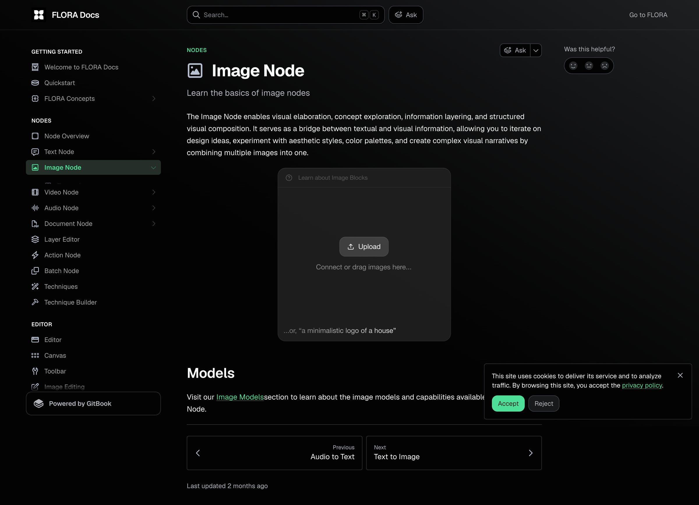 Flora - Image Node FLORA Docs screen