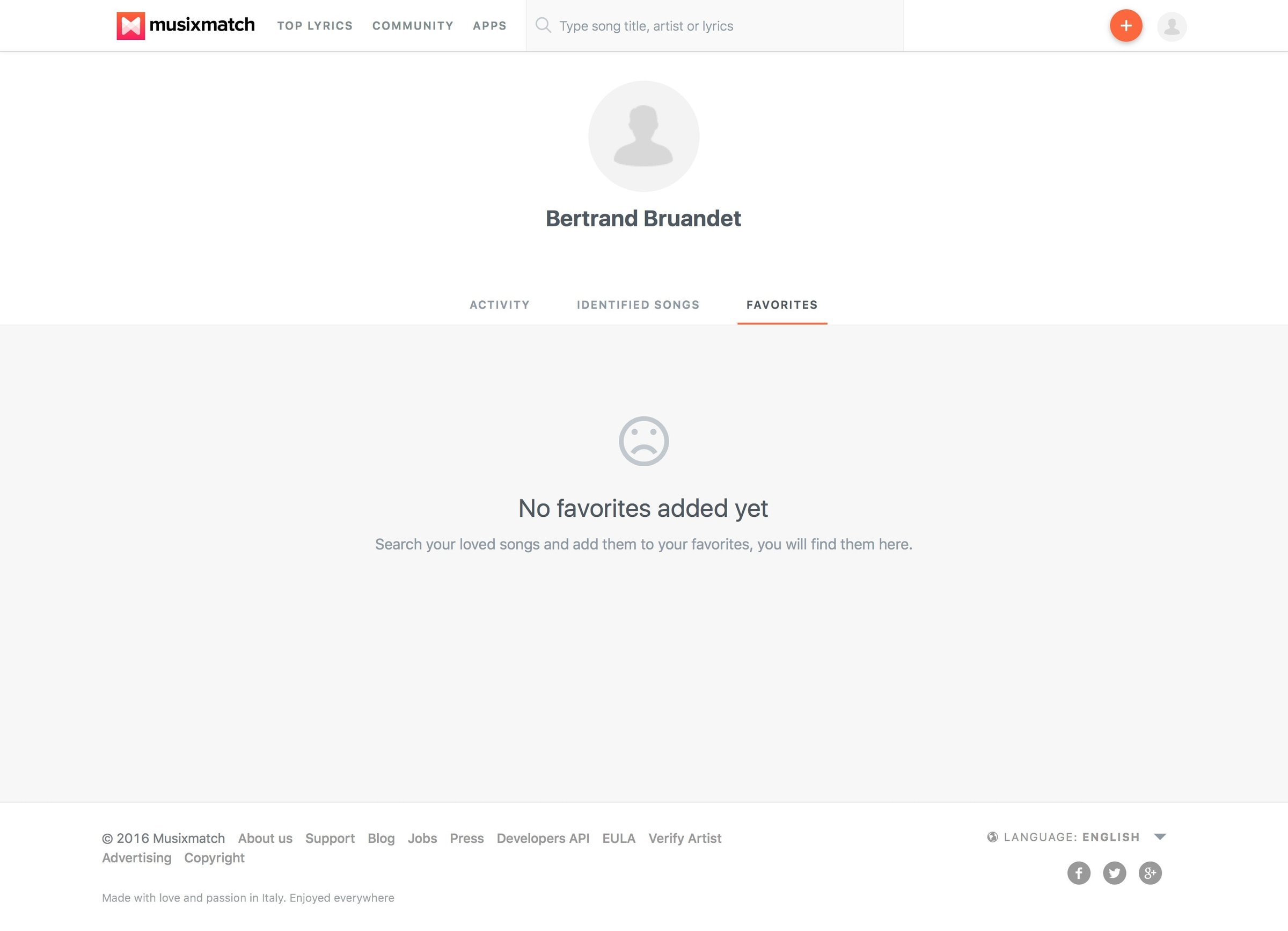 Musixmatch - Empty state screen