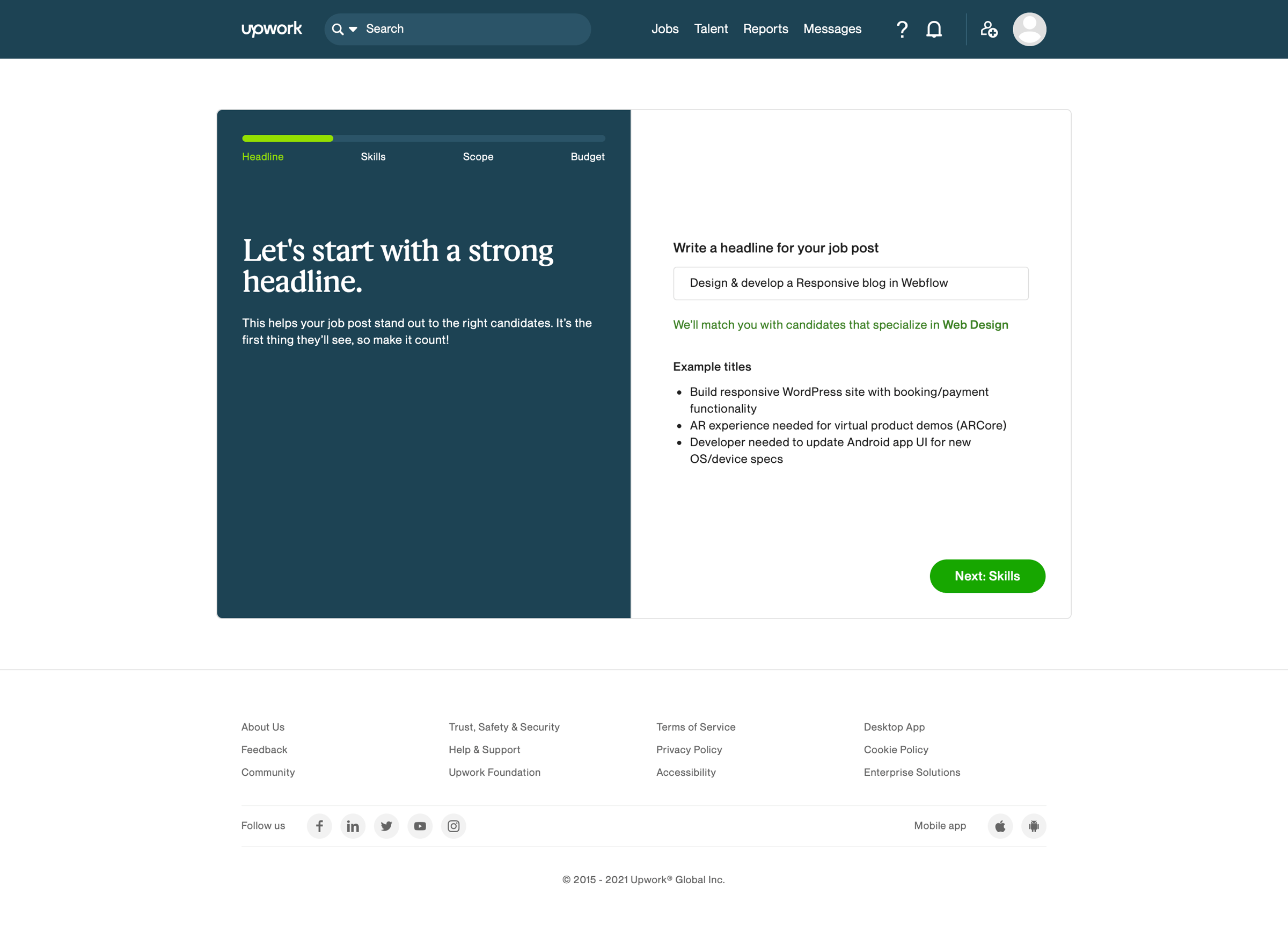 Upwork - Headline - Upwork screen