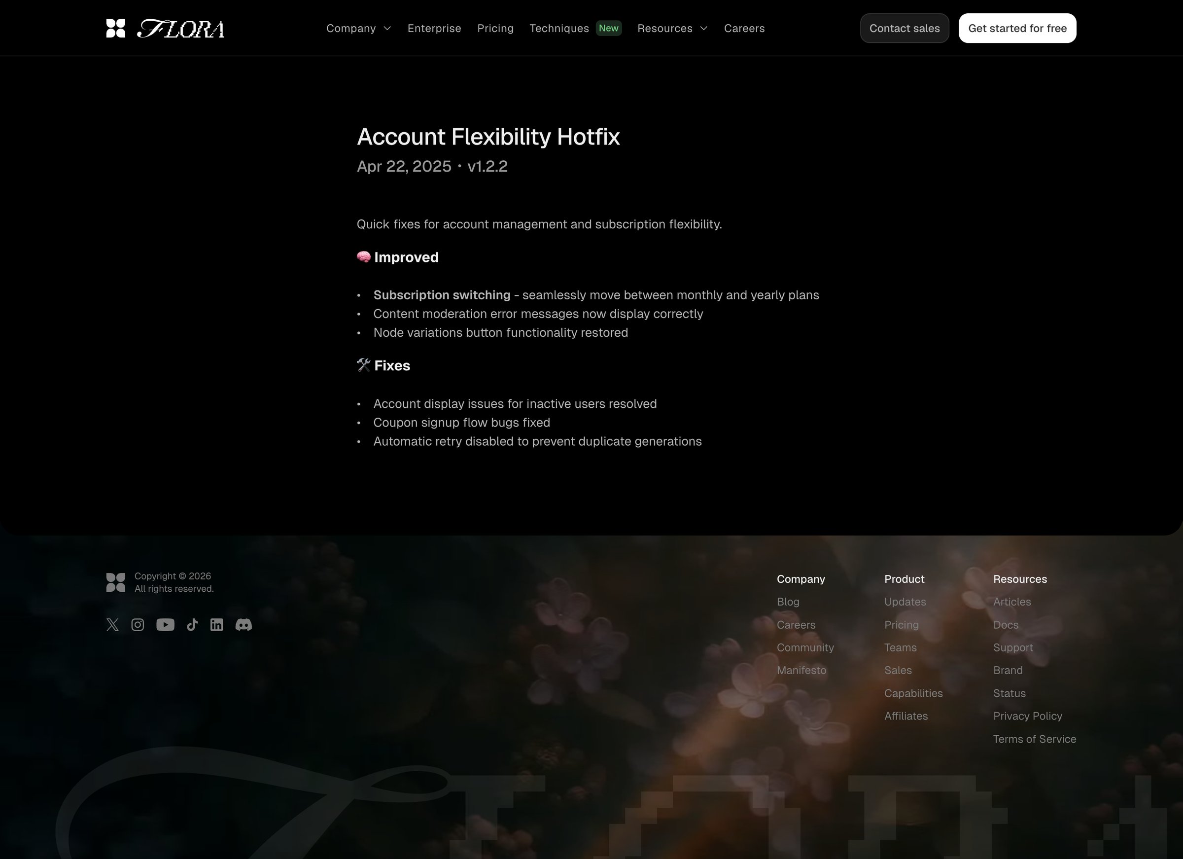 Flora - Account Flexibility Hotfix - FLORA Update screen