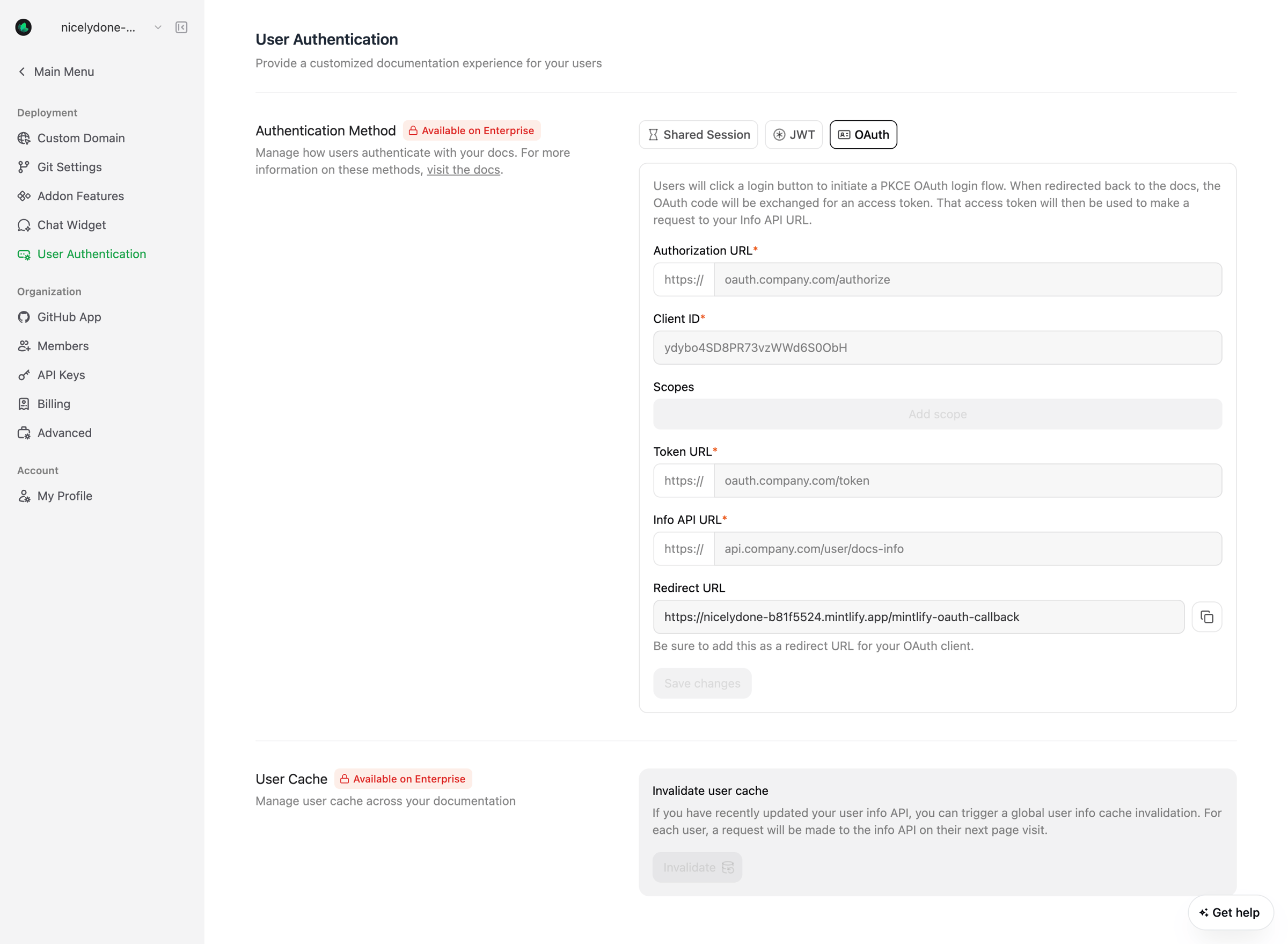 Mintlify - User Authentication - Mintlify screen
