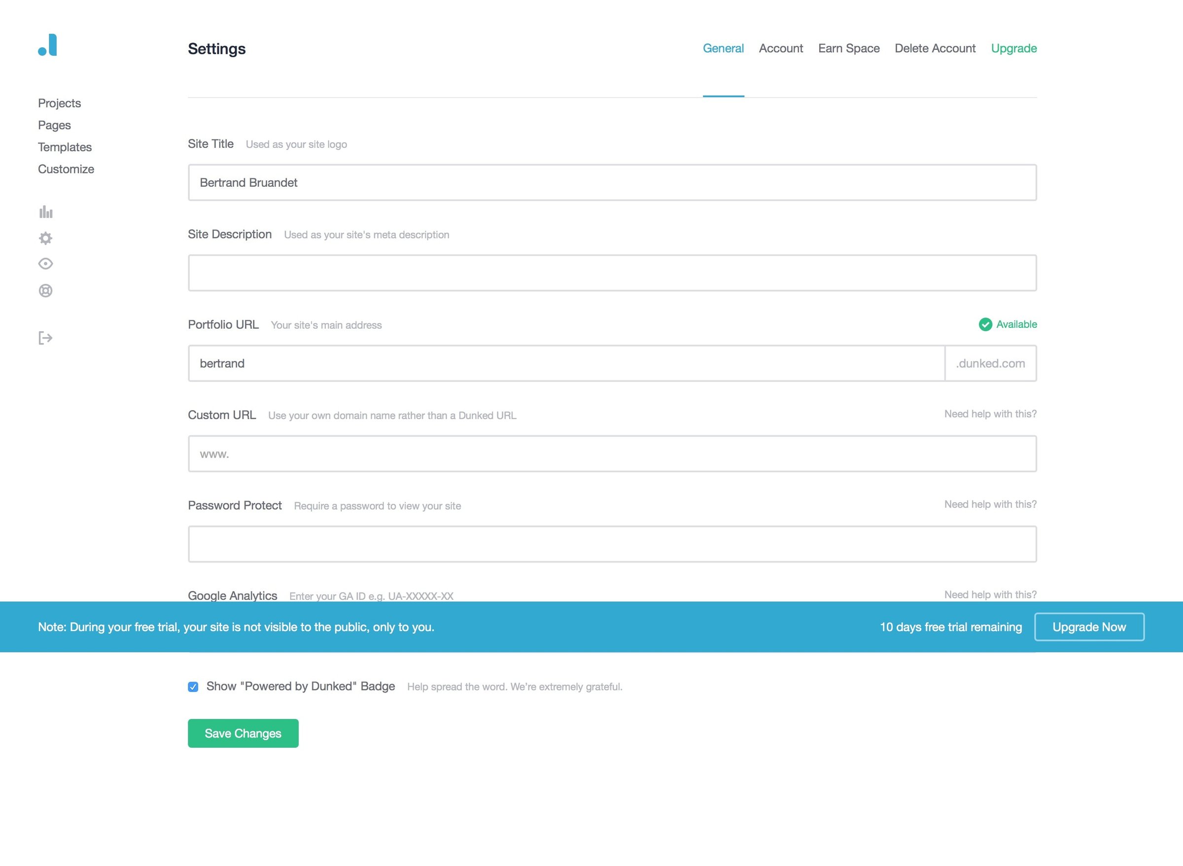 Dunked - Settings screen