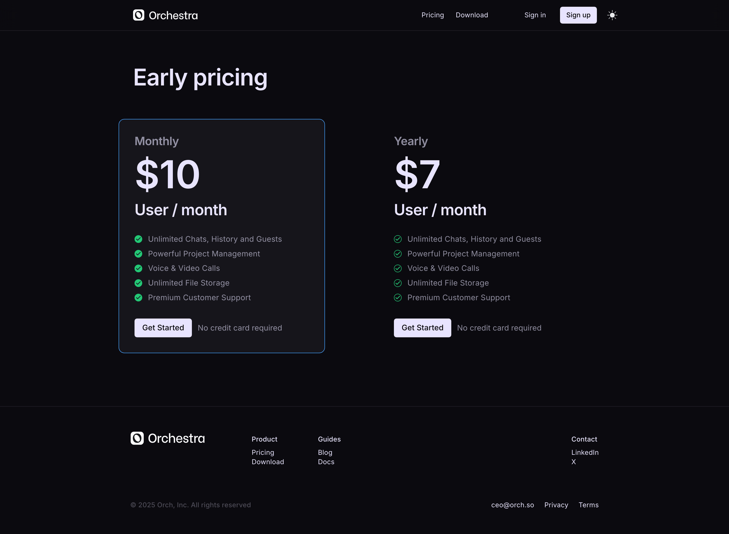 Orchestra - Orchestra — Pricing screen