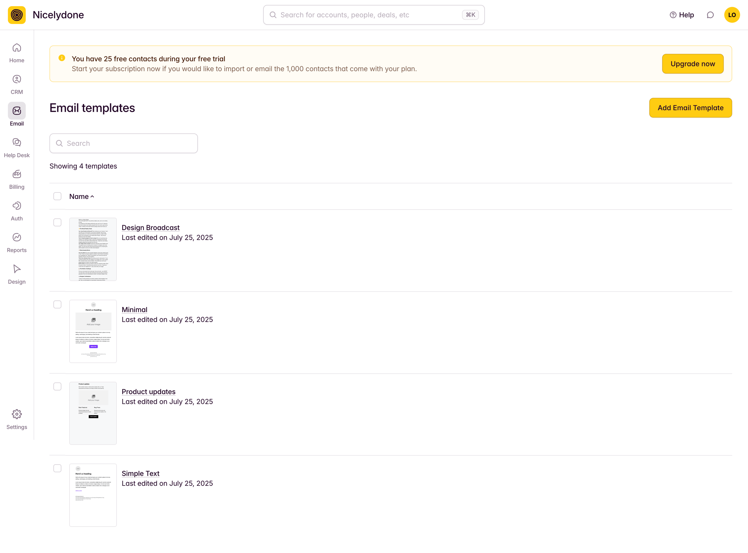 Outseta - Templates screen