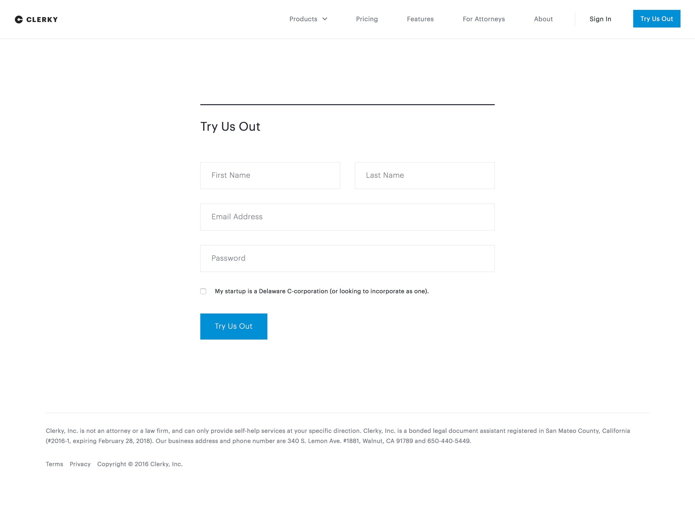 Clerky - Sign up screen