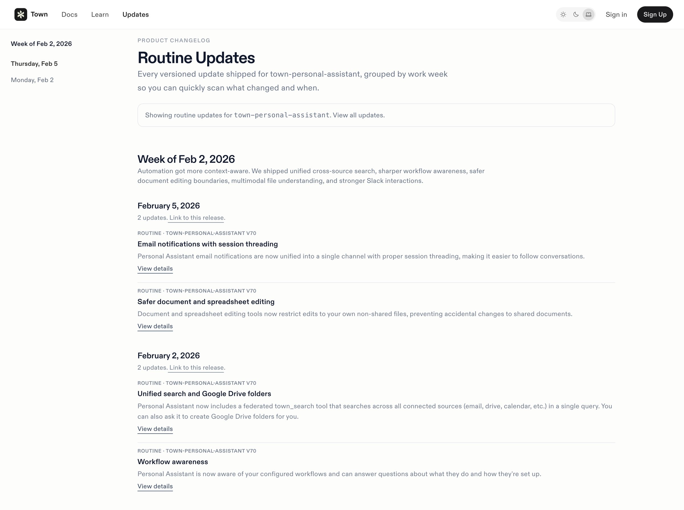 Town - Updates - Town screen